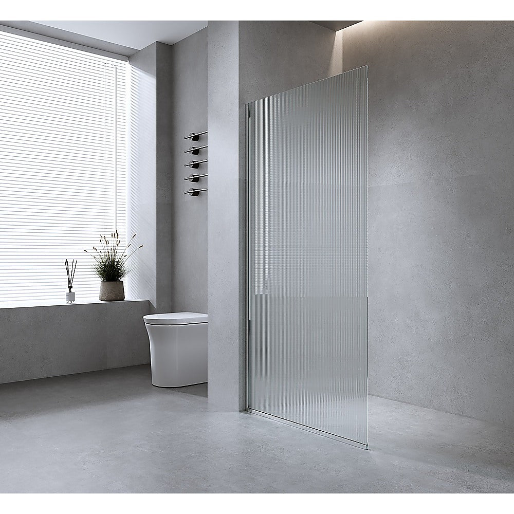 100cm Reeded Glass Shower Screen with Nickel Wall & Floor Channel - Frameless Bathroom Enclosure for Modern Walk-In Showers & Wet Rooms