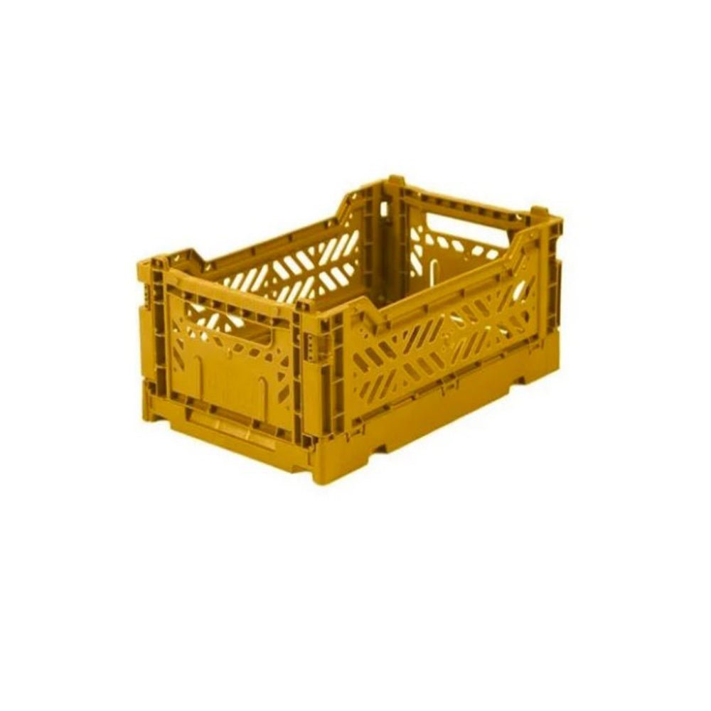 AyKasa Foldable Storage Crate - Durable Mustard Plastic Collapsible Box for Home, Office & Outdoor Organization | Perfect for Moving, Groceries & Toy Storage