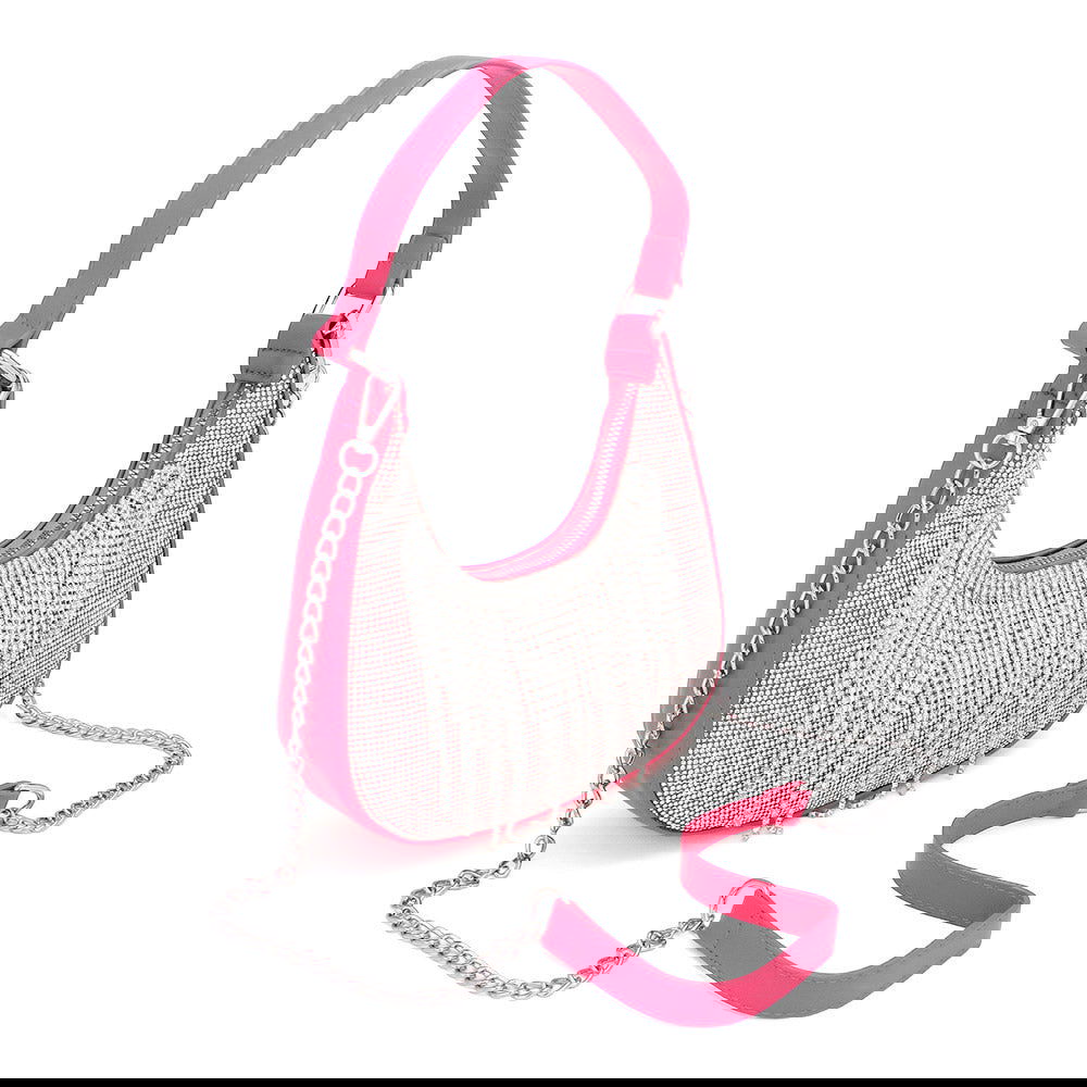 Sparkling Pink Rhinestone Fringe Evening Clutch Bag for Women - Elegant Shoulder & Crossbody Purse for Parties, Weddings, Prom & Special Occasions