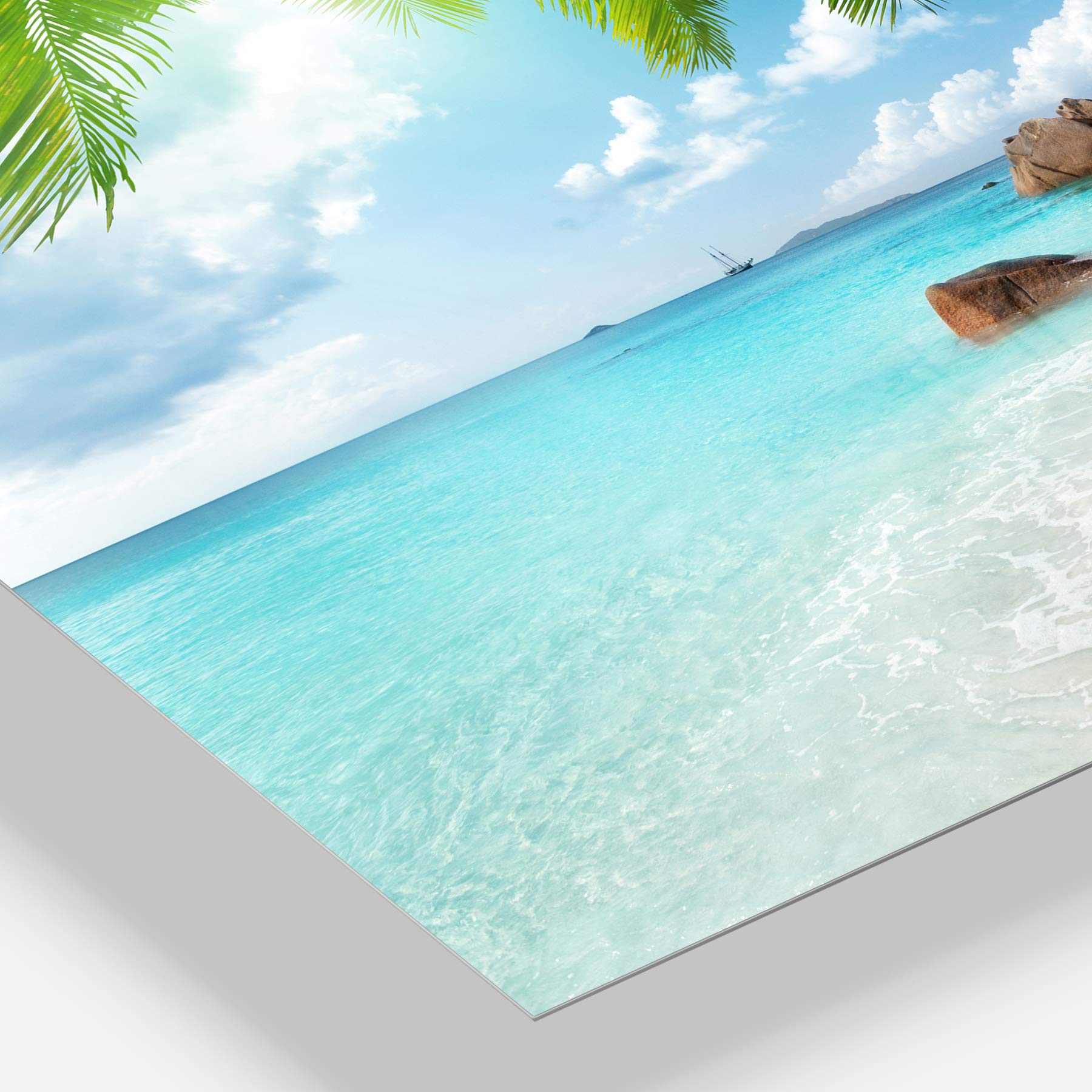 Designart MT9399-3P Praslin Island Seychelles Beach Seashore Landscape Photo Metal Wall Art Decor - 3 Panel Canvas Print, 28x36 Inches, Green - Perfect for Living Room, Bedroom & Office Wall Decor