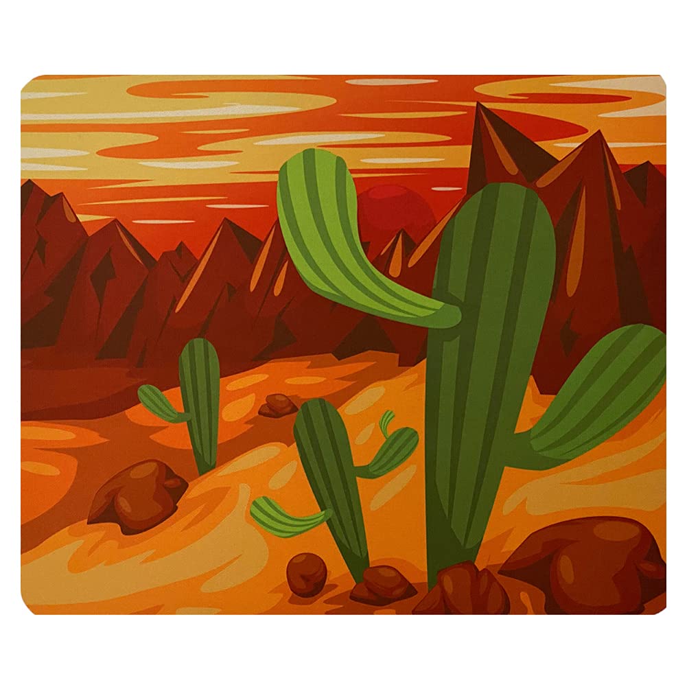 Ergonomic Computer Mouse Pad with Non-Slip Base - Large Gaming Desk Mat Featuring Desert Cactus Sunset Design - Perfect for Office, Home & Gaming Setup (35.4
