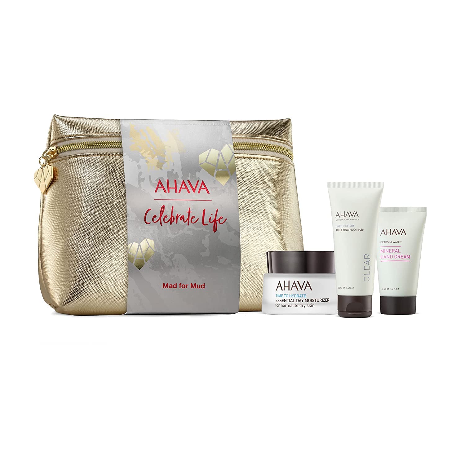 AHAVA Mad For Mud Gift Set - Dead Sea Skincare Bundle with Day Moisturizer, Purifying Mud Mask & Hand Cream | Hydrating & Detoxifying Skincare Routine for Dry Skin | Perfect Spa Day Gift Set for Women