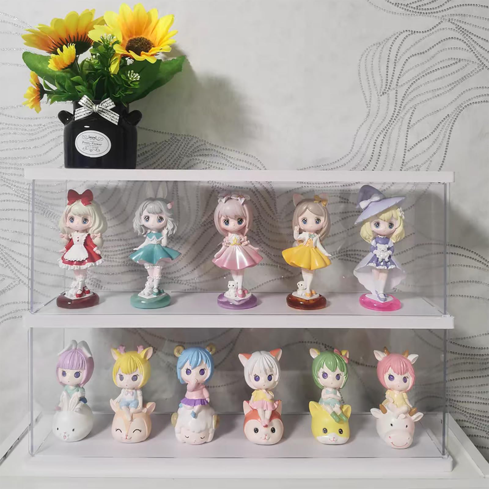 2-Tier Acrylic Display Case for Funko Pop Figures & Lego Miniatures - Clear Transparent Organizer Showcase (White, 15.6x3.8x10.8in) - Perfect for Collectibles, Action Figures & Toy Storage in Bedroom, Office or Game Room