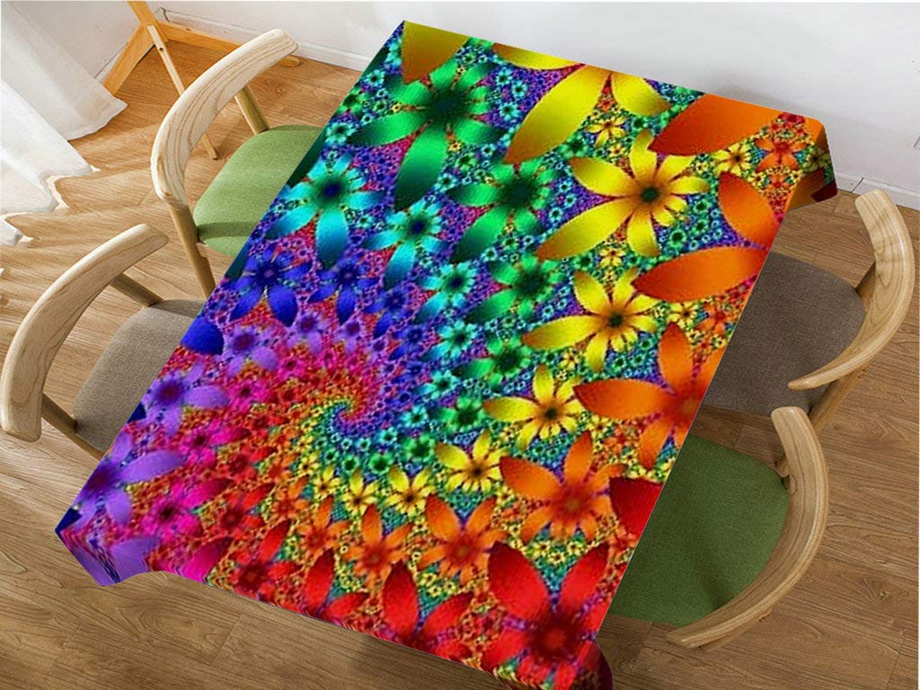 Tie Dye Rainbow Spirals Fractal Tablecloth - 60x84 Inch Decorative Rectangle Table Cover for Dining, BBQ, Picnic & Coffee Tables - Waterproof & Wrinkle-Resistant for Indoor/Outdoor Use
