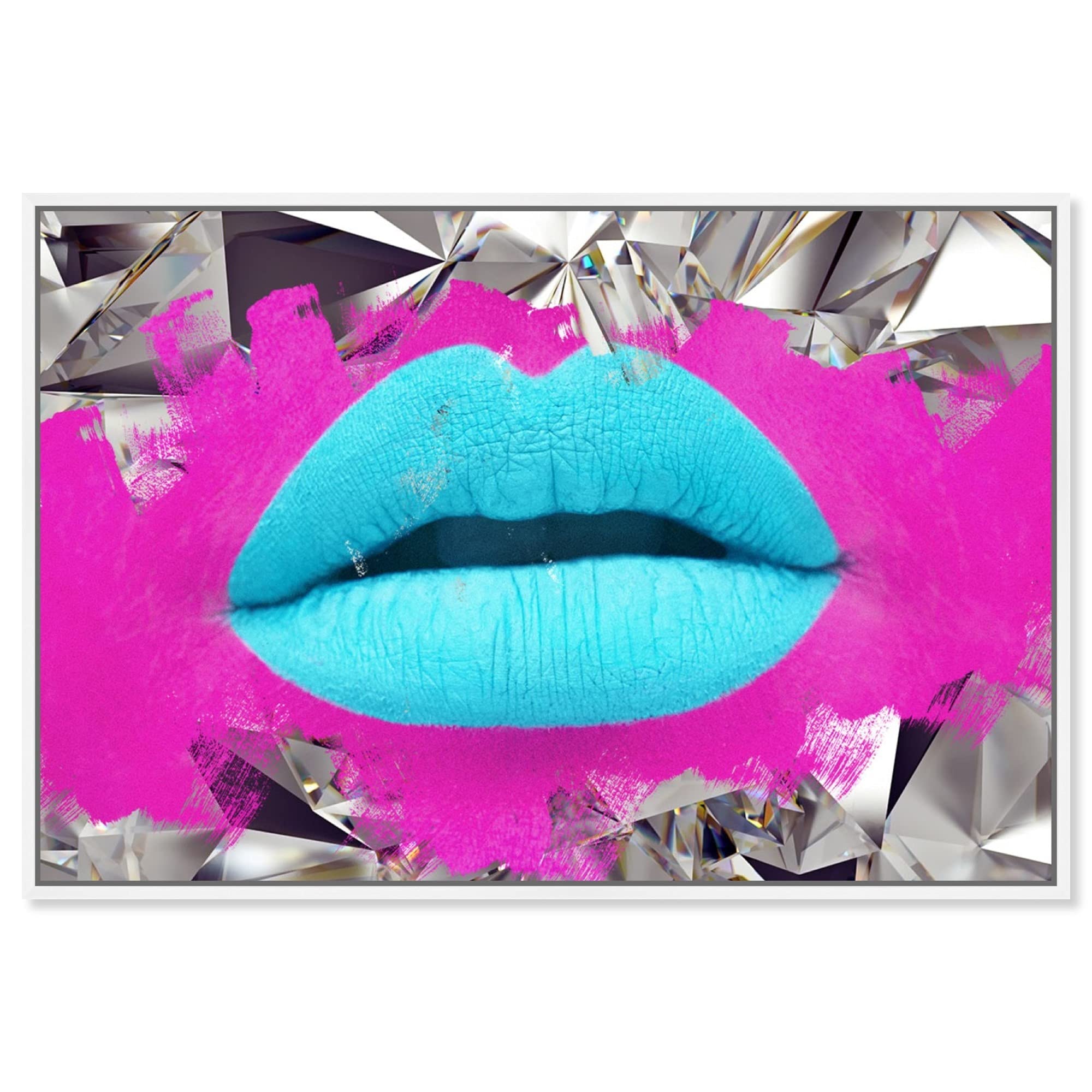 Oliver Gal Artist Co. Fashion Glam Wall Art - Lips Androkiss Canvas Print with White Floating Frame 24x16 Inches - Perfect for Living Room, Bedroom & Office Décor