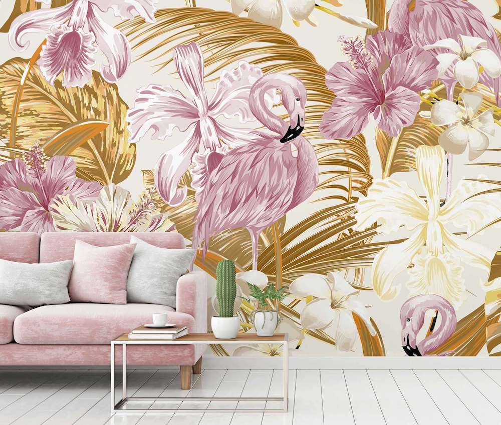 Flamingo Art Design Wall Decals - Tropical Themed Wall Stickers for Home, Nursery & Office Decor - Perfect for Bedroom, Living Room & Kids Room