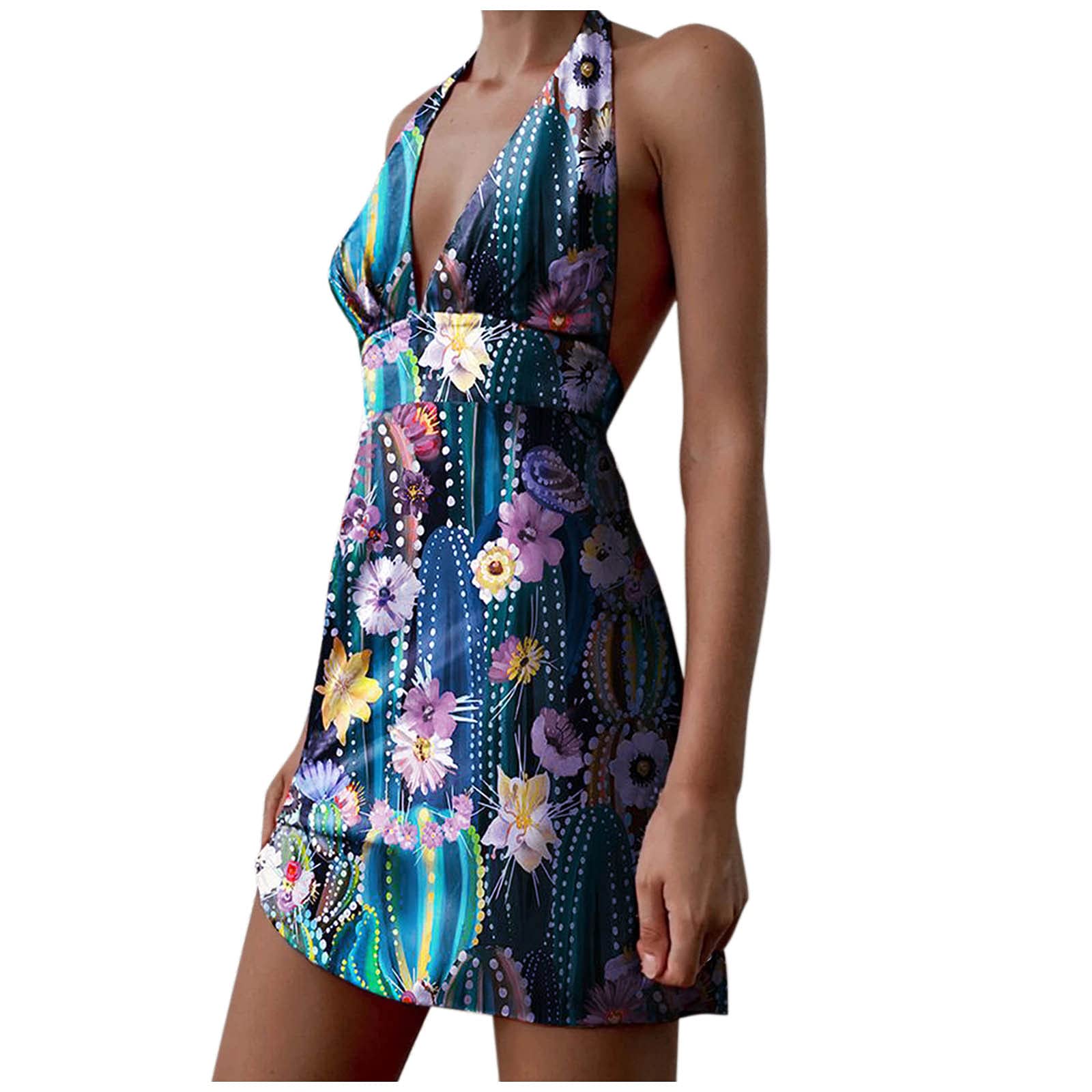 Floral Backless Maxi Dress for Women - Sleeveless Summer Beach Dress with Sexy Print - Perfect for Vacations, Parties & Date Nights