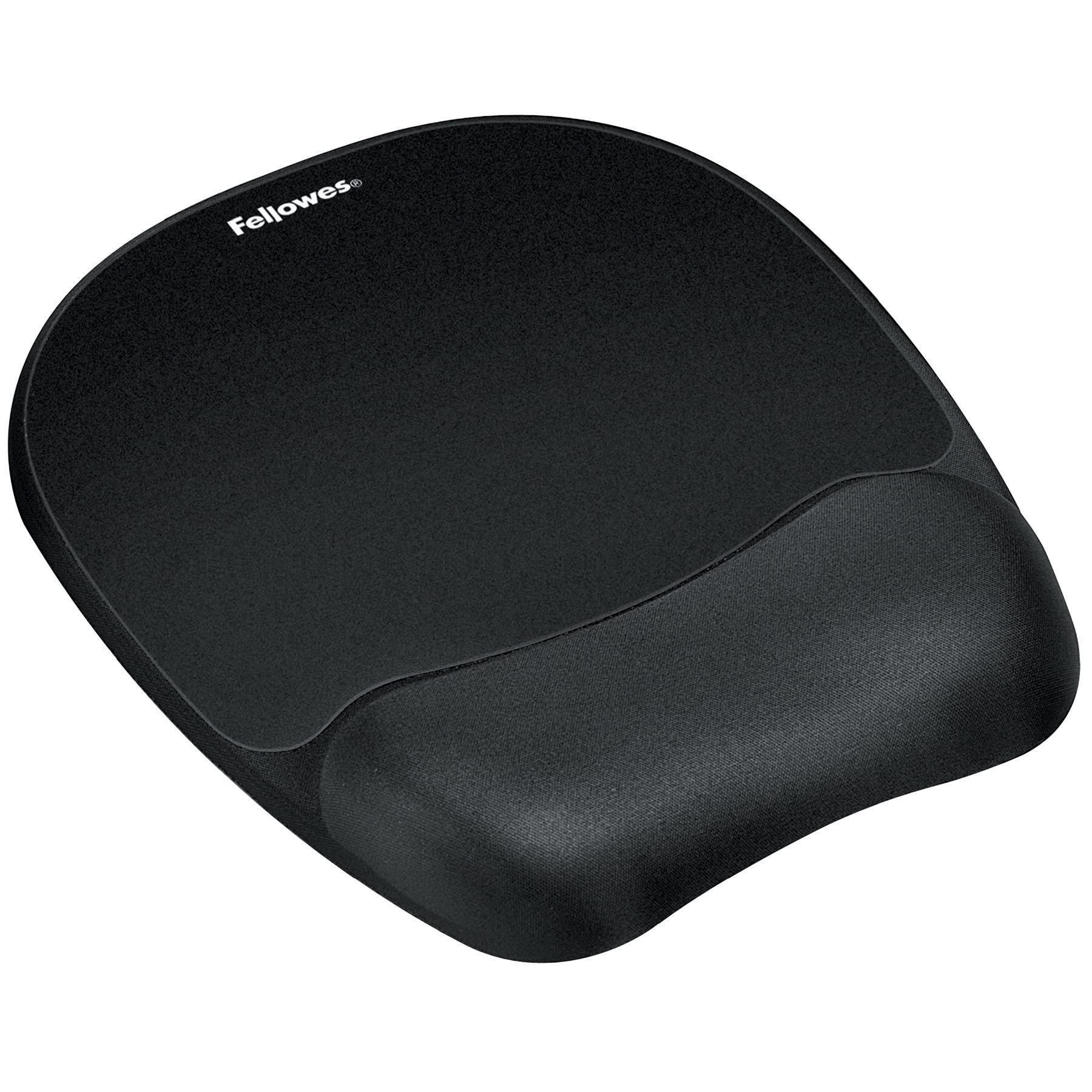 Fellowes Ergonomic Memory Foam Mouse Pad with Wrist Support - Black (9176501) | Comfortable Computer Accessory for Office & Gaming Setup