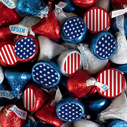 Patriotic Candy (1lb) - Red, White & Blue Hershey's Kisses Style Chocolate for 4th of July, Memorial Day & Independence Day Celebrations