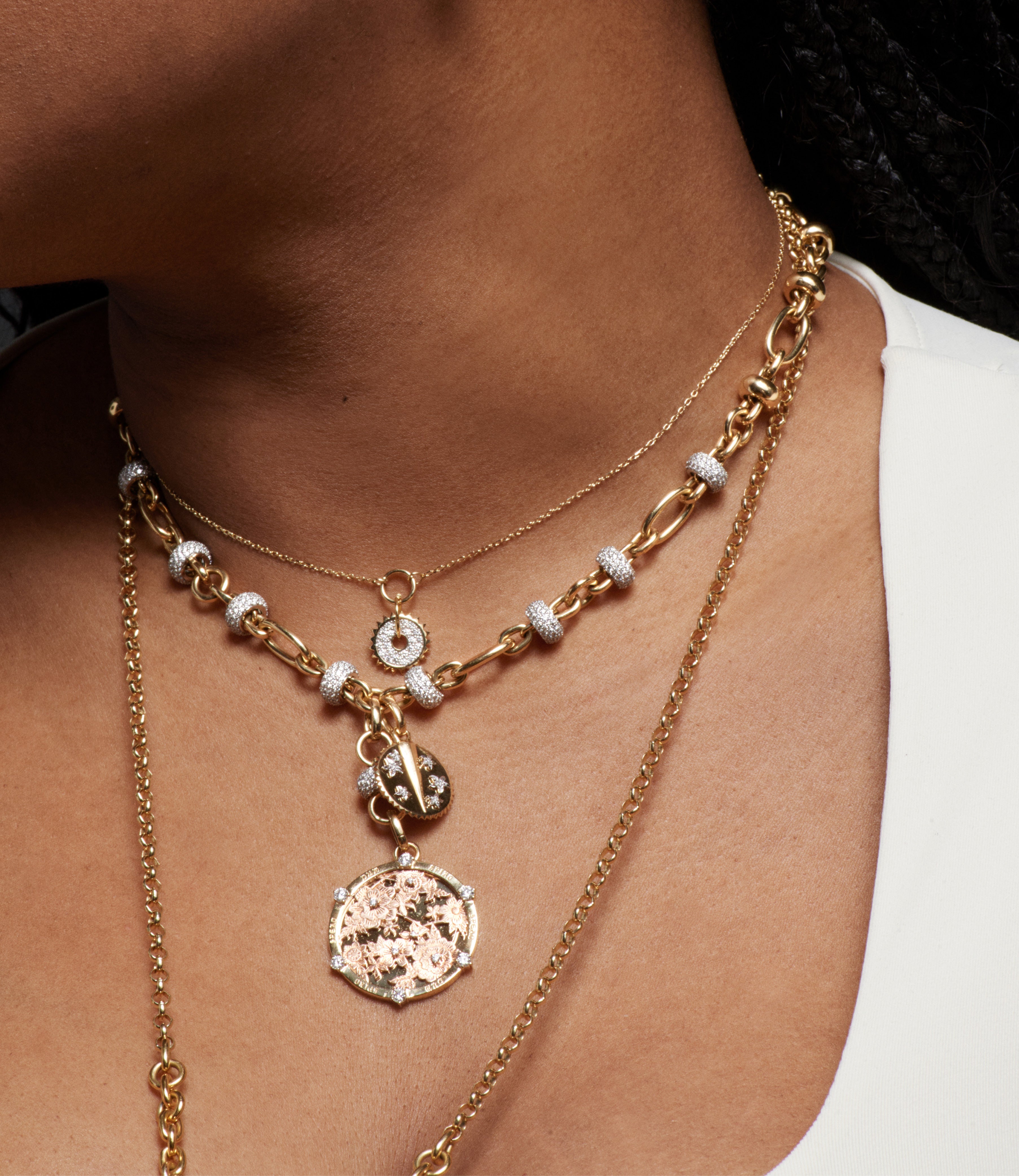 Yellow Gold Orbit Extension Chain with Pave Diamonds - Elegant Adjustable Necklace for Layering & Special Occasions