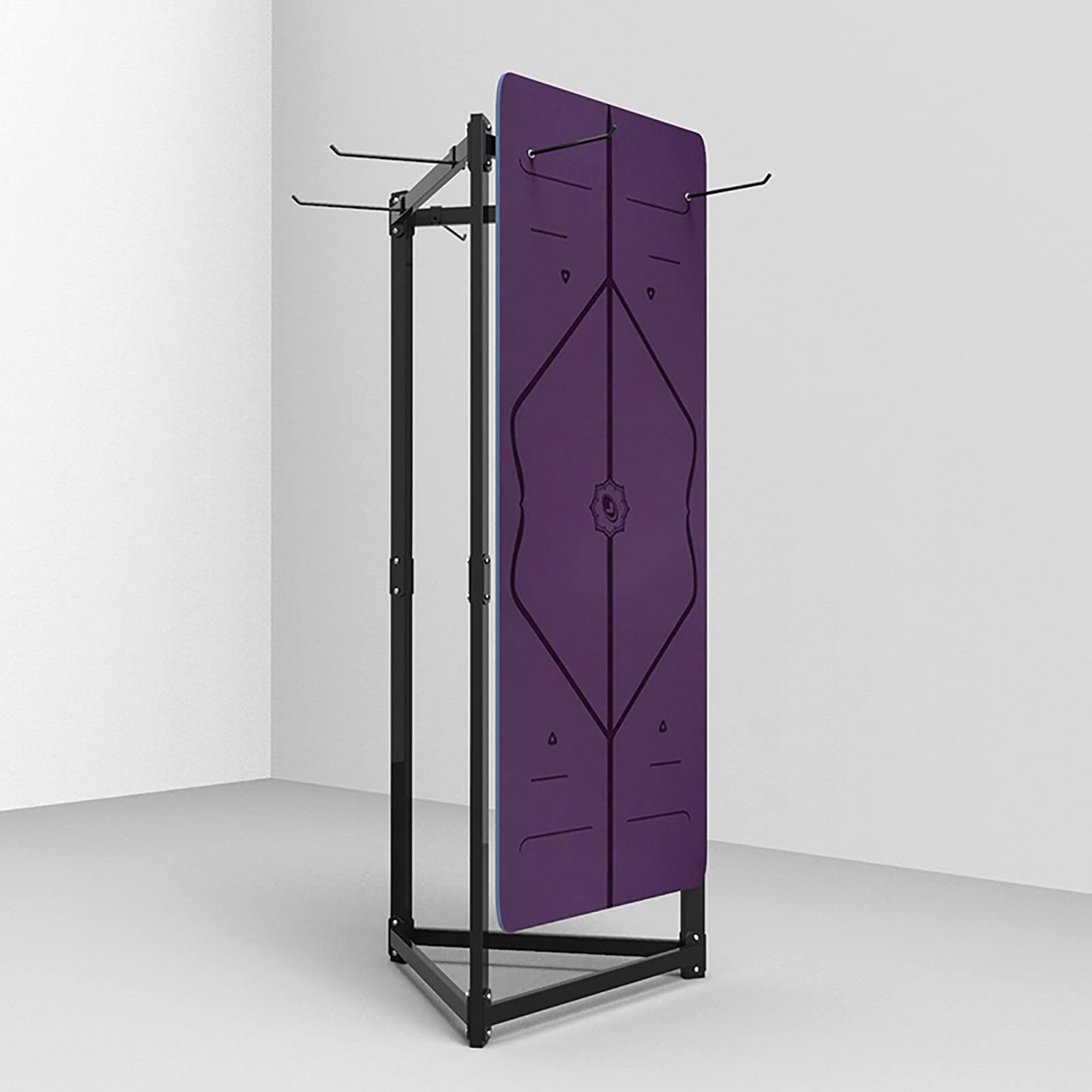 Adjustable Metal Floor Hanging Yoga Mat Storage Rack with Large Foam Roller Organizer Shelf - Perfect for Home Gym, Yoga Studio & Fitness Equipment Organization