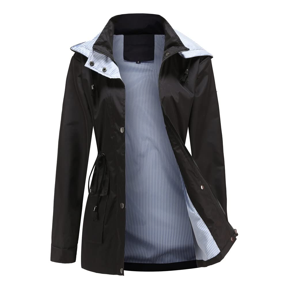 **Women's Plus Size Waterproof Rain Jacket - Lightweight Hooded Windbreaker with Pockets for Outdoor Activities, Hiking & Commuting**
