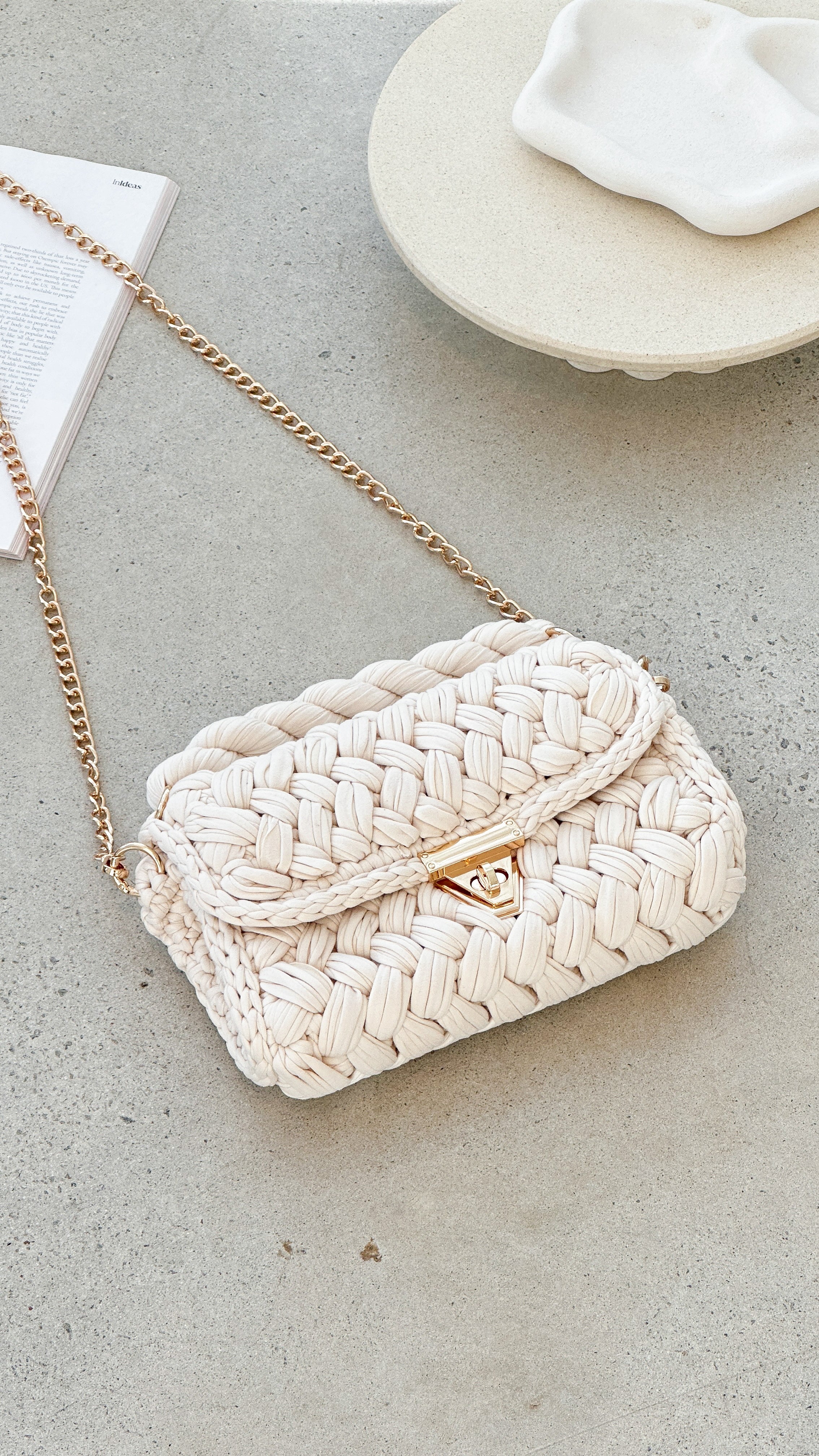 Annabel Chunky Braided Handbag Light Cream - Stylish Crossbody Bag for Women, Perfect for Work, Travel & Everyday Use