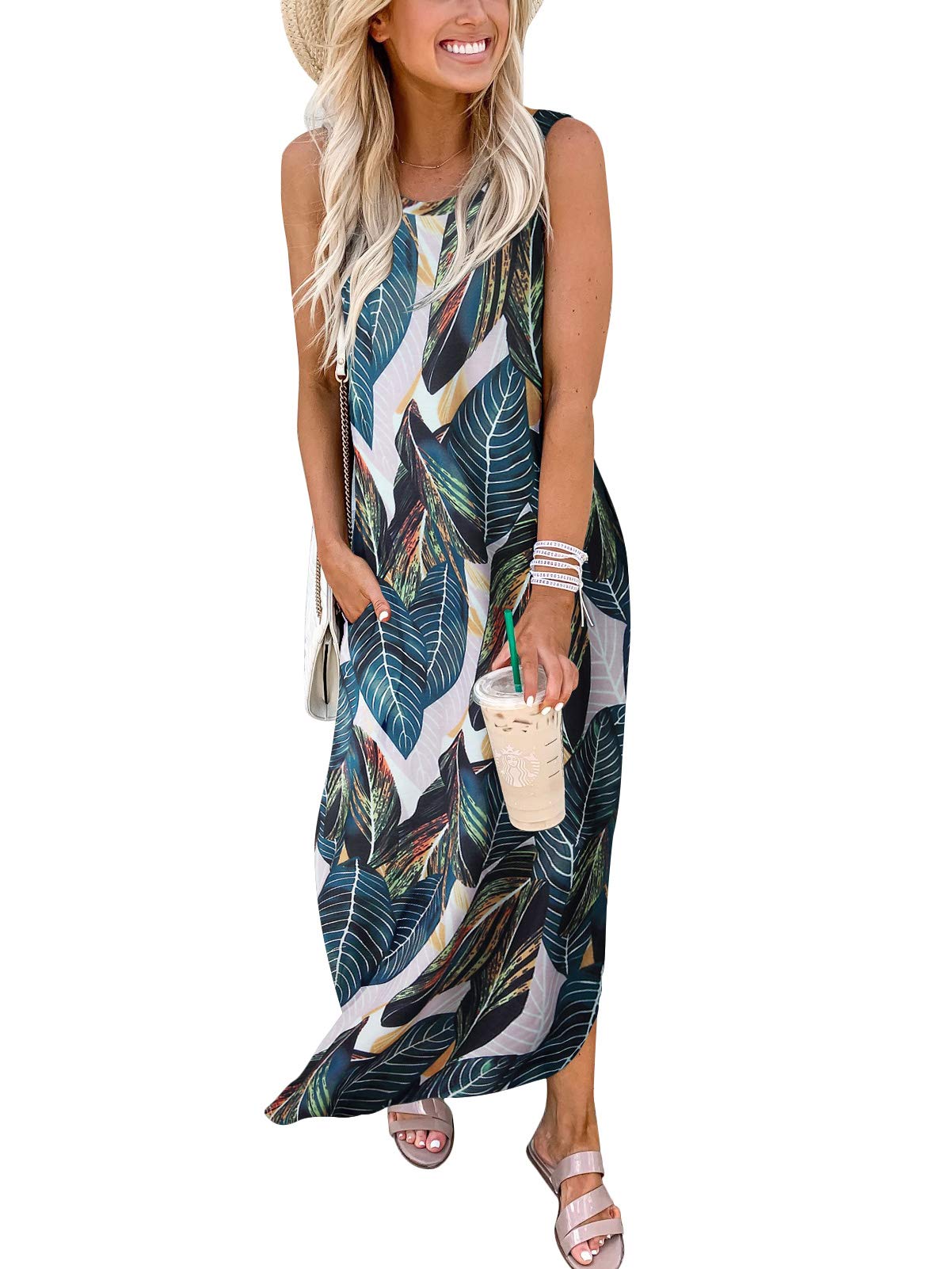 ANRABESS Women's Casual Loose Sleeveless Maxi Sundress with Side Slit - Flowy Beach Cover Up Dress for Summer Vacation, Travel, and Outdoor Activities