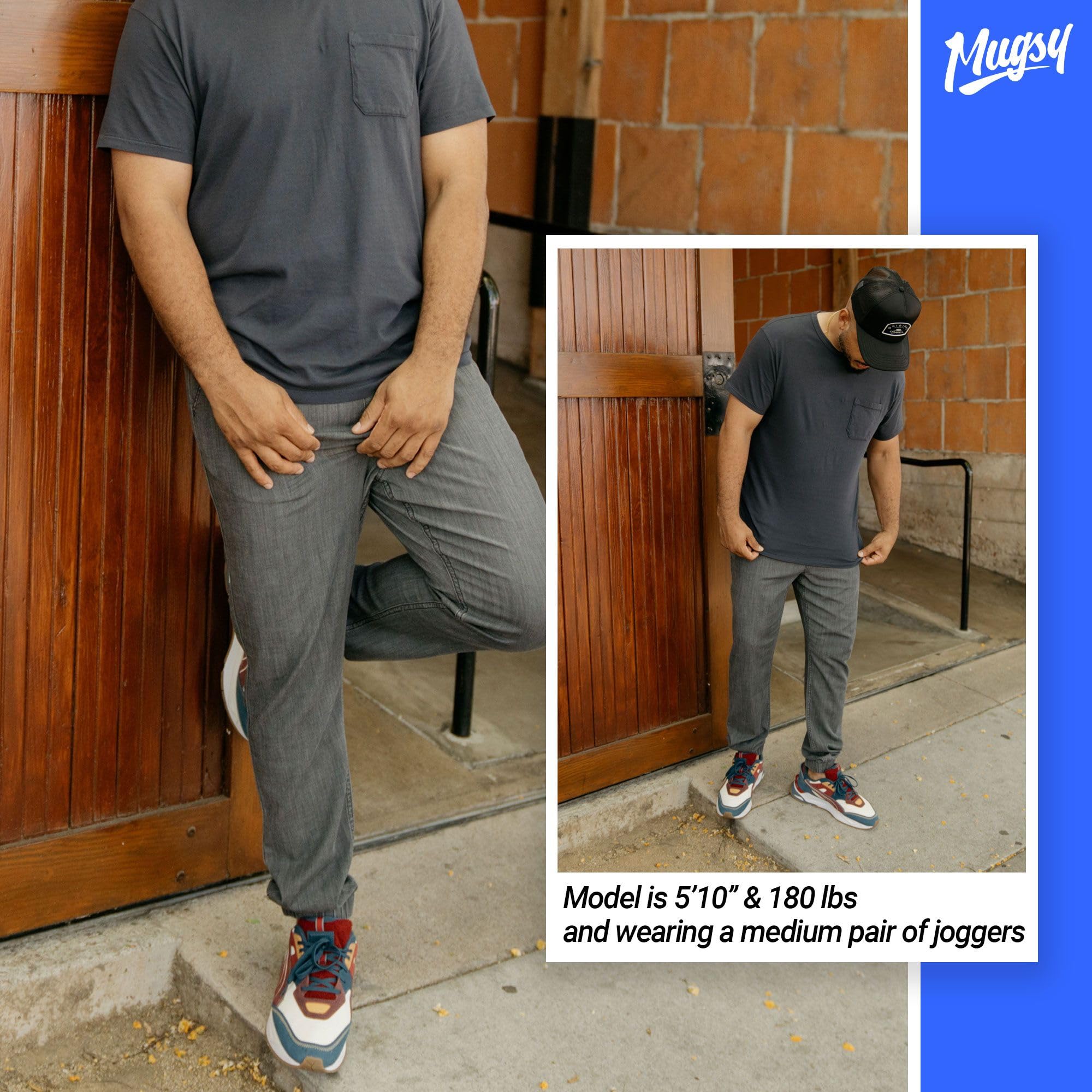 Mugsy Men’s Stretch Denim Joggers - Classic Fit Chambray Jogger Pants for Men | Comfortable & Flexible True to Size Casual Wear | Perfect for Lounge, Travel & Everyday Comfort