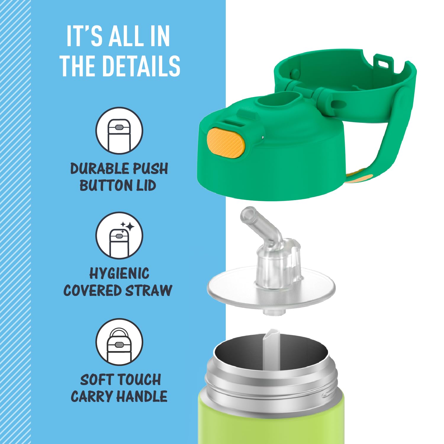 Thermos Funtainer 12oz Kids Stainless Steel Vacuum Insulated Water Bottle with Straw & Leak-Proof Lid - Lime & Orange Color - Perfect for School, Sports & Outdoor Activities
