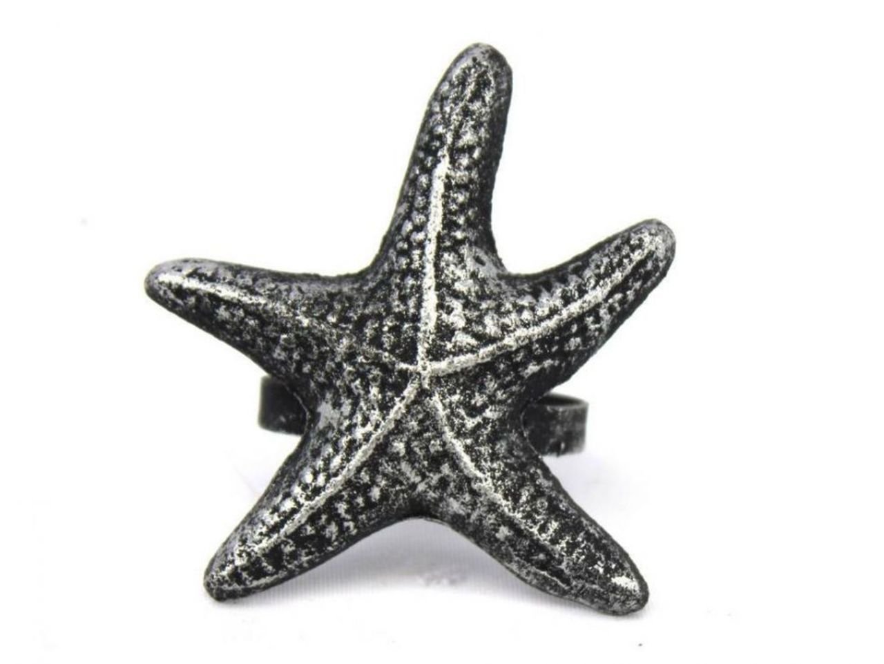 Hampton Nautical Cast Iron Starfish Napkin Ring - 3 Inch Antique Silver - Elegant Table Setting for Beach Weddings, Coastal Dining & Nautical Home Decor
