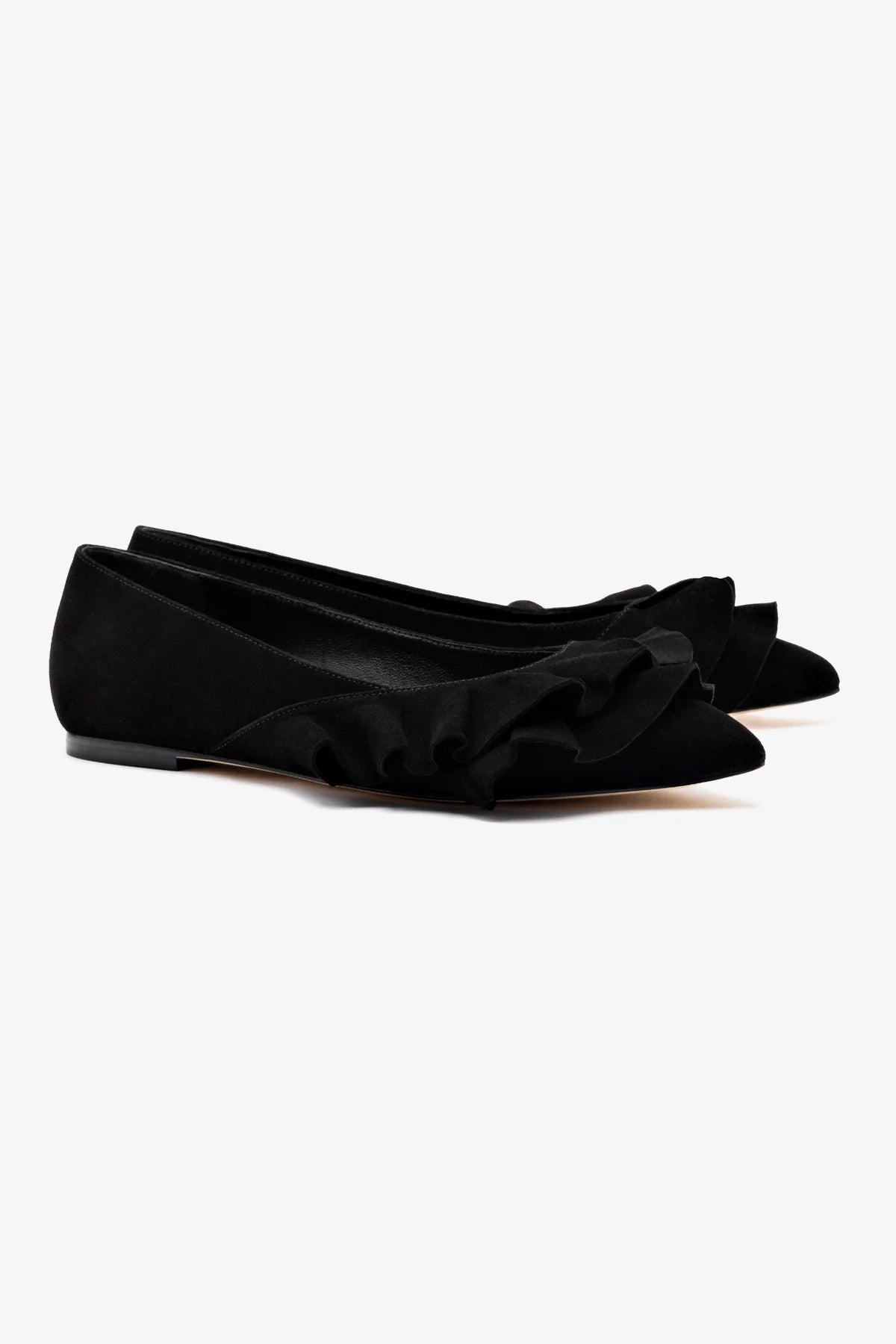 Lee Women's Ruffle Flat Shoes in Black Suede - Comfortable & Stylish Ballet Flats for Casual Wear, Office & Date Night