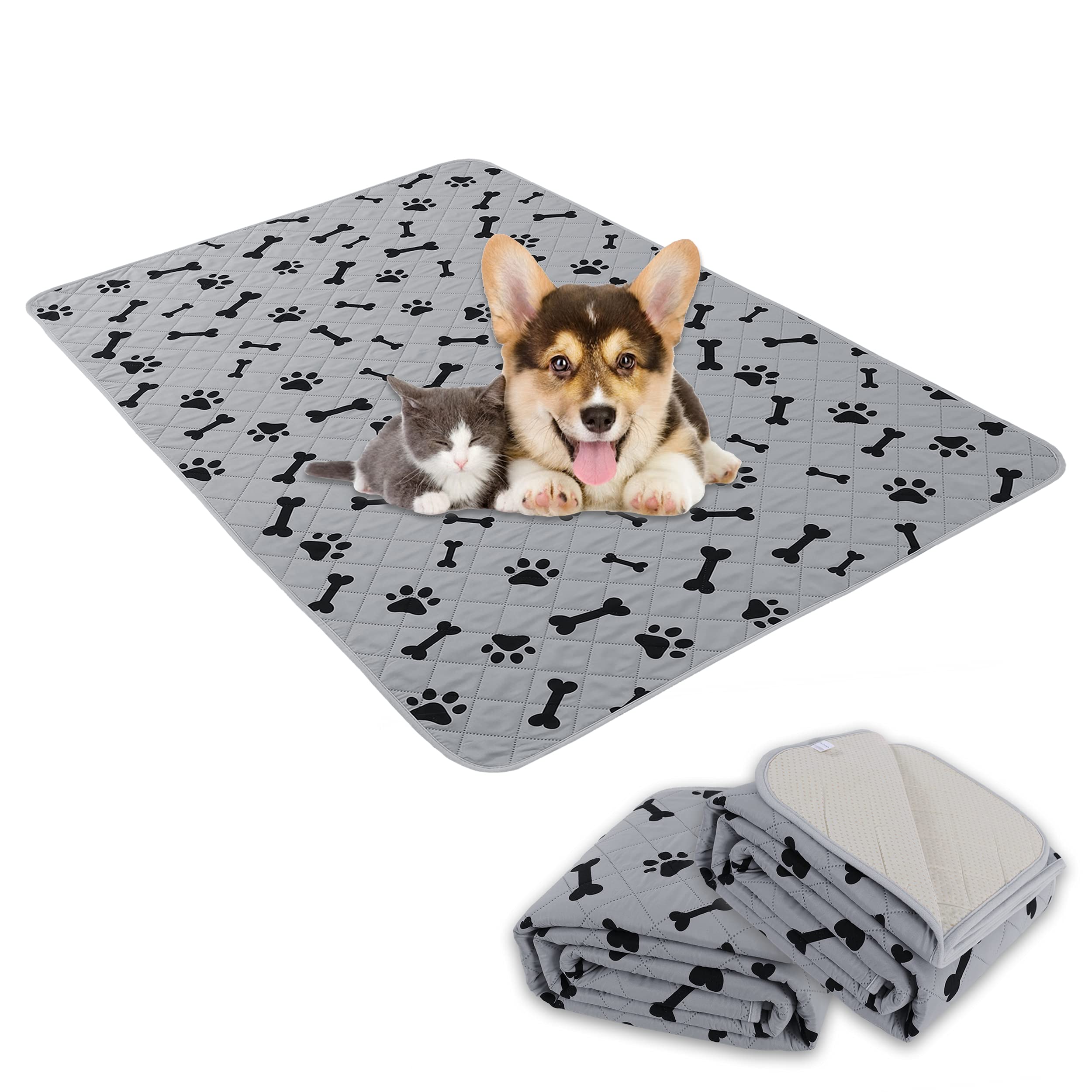 Washable Dog Crate Pee Pads - Non-Slip Absorbent Puppy Training Pads for Small Dogs, Gray Pet Rug with Waterproof Backing - Perfect for Crate Training, Housebreaking & Indoor Pet Use