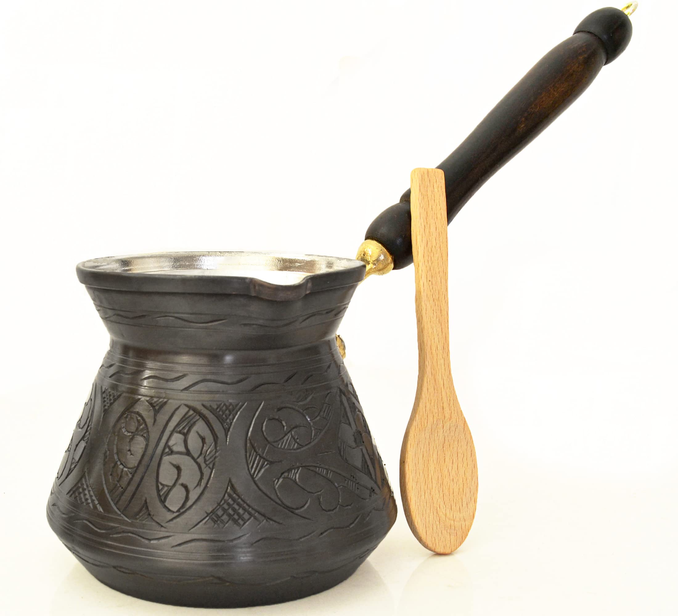 Handcrafted Turkish Copper Coffee Pot with Wooden Handle - Stovetop Coffee Maker for Turkish, Greek & Arabic Coffee - Premium Antique Copper Design Serves 5-6 People - Perfect for Home Brewing, Gifts & Traditional Coffee Ceremonies