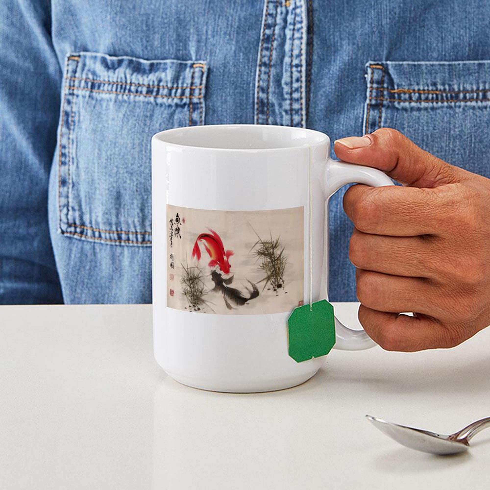 Premium 15 oz (444 ml) Ceramic Coffee Mug with Koi Fish Design - Perfect for Tea, Coffee & Hot Beverages at Home or Office