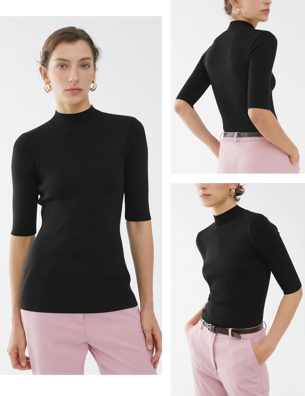 V28 Women's Sexy Mock Neck Zip-Up Knit Sweater - Fitted & Cute Fall Winter Pullover for Casual Outfits, Date Nights & Office Wear