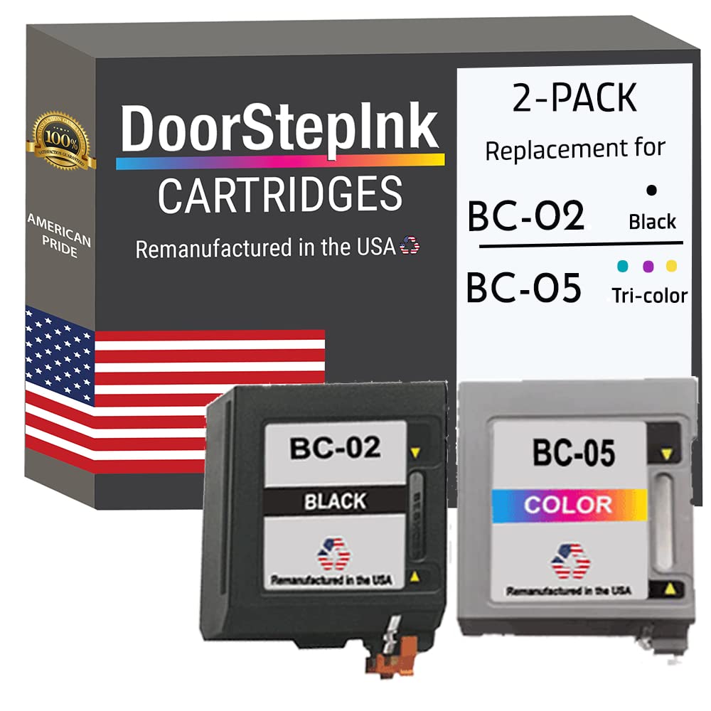 Original USA Remanufactured Canon BC-02 Black & BC-05 Tri-Color Ink Cartridges - Compatible with Canon Printers for Home & Office Use