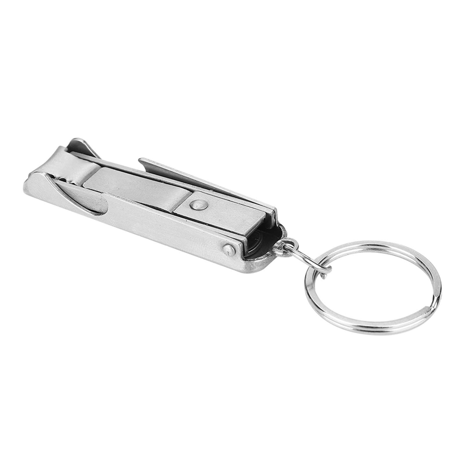 2 in 1 Stainless Steel Mini Nail Clipper Keychain - Ultra Thin Foldable Nail Cutter with Bottle Opener for Travel, Camping, Hiking & Outdoor Activities | Portable Manicure Tool for Home, Office & Gym Use