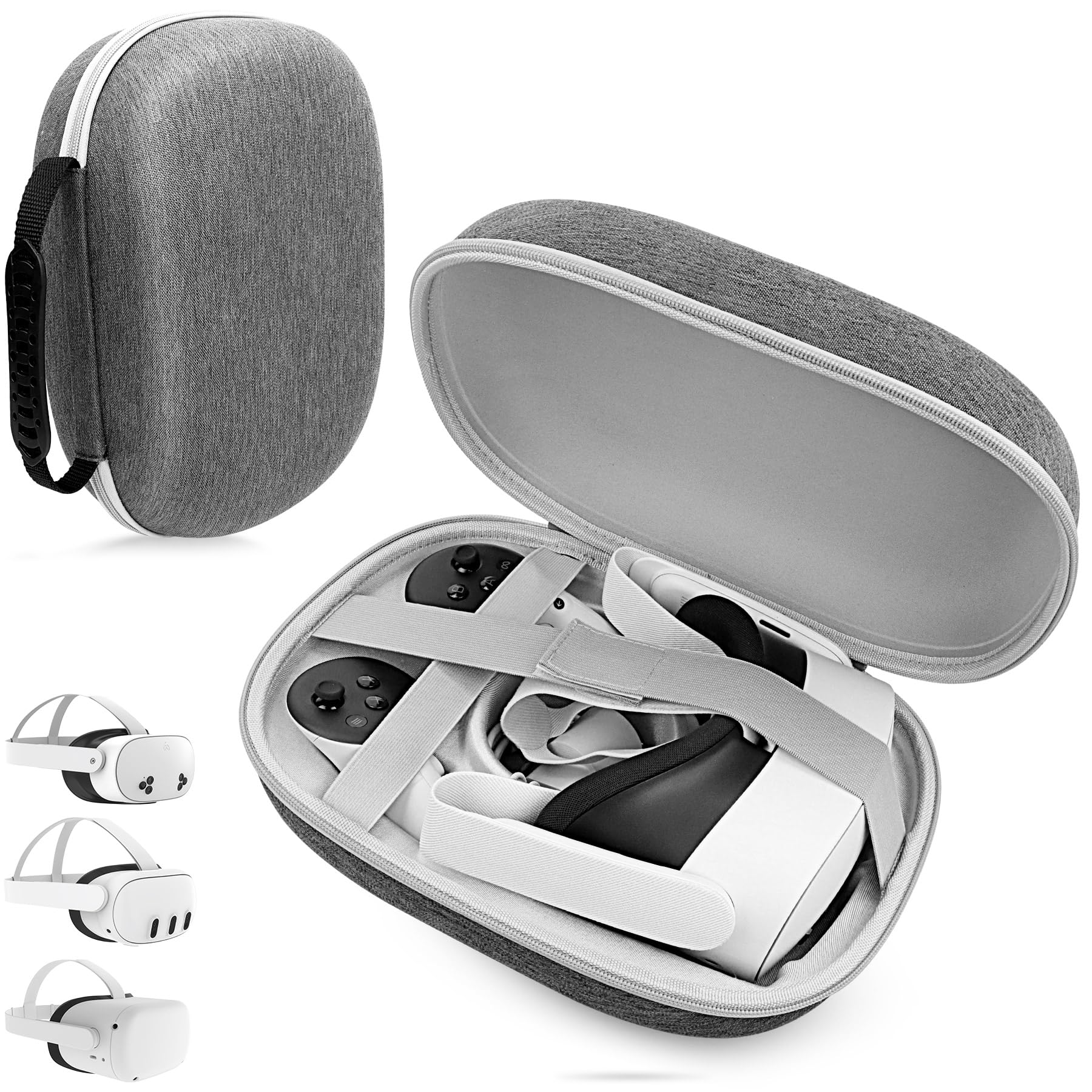 MS.CLEO Hard Carrying Case for Oculus Quest 3/Meta Quest 3 - Compact Protective Hard Shell VR Headset Storage Case - Compatible with Elite Strap Battery Version - Perfect for Travel, Home Storage & VR Gaming Accessories (Gray)