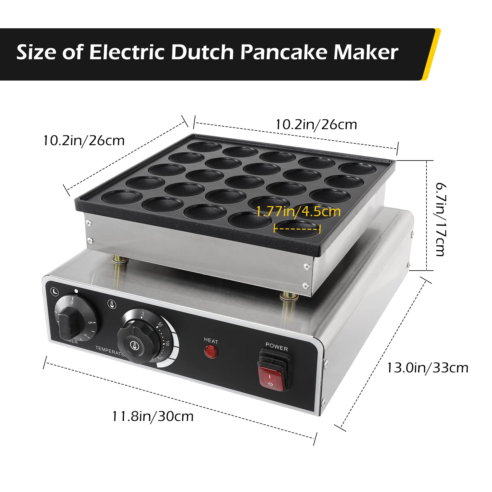Dyna-Living Commercial Electric Mini Dutch Pancake Maker - 950W Non-Stick Dorayaki Baker Machine with 25PCS Accessories for Home Kitchen | Perfect for Breakfast, Brunch, Cafes & Dessert Shops