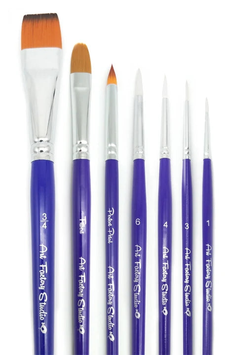 Professional Art Brush Set of 7 - High-Quality Studio Paint Brushes for Acrylic, Oil & Watercolor Painting - Perfect for Artists, Beginners & DIY Craft Projects