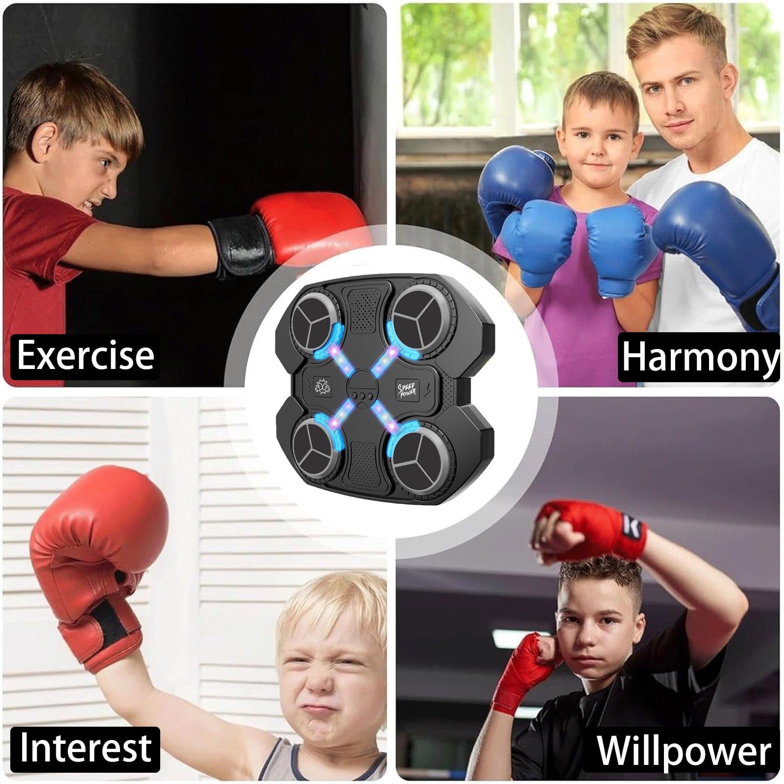 Smart Music Boxing Machine for Kids - LED Wall Mounted Boxing Trainer with Gloves - Home Gym Equipment for Boxing Training & Fitness - Perfect for Children's Exercise, Office Stress Relief & Family Workouts