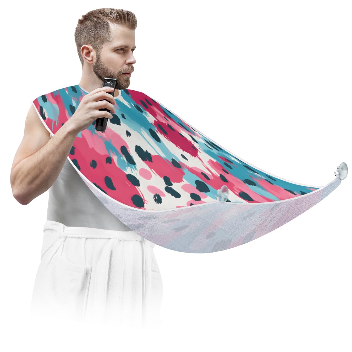 Premium Leopard Print Beard Shaving Bib for Men - Waterproof Hair Dye Apron & Makeup Cape for Barbers & Stylists - Sink Hair Catcher & Beard Trimming Tool - Perfect for Home Grooming & Salon Use