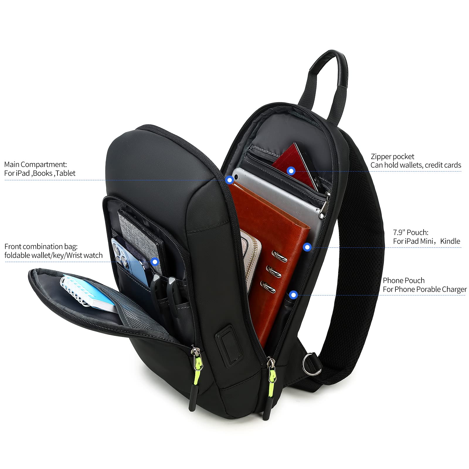 Waterproof Crossbody Sling Bag for Men with USB Charging Port - Lightweight Casual Daypack for Travel, Hiking & Daily Commute