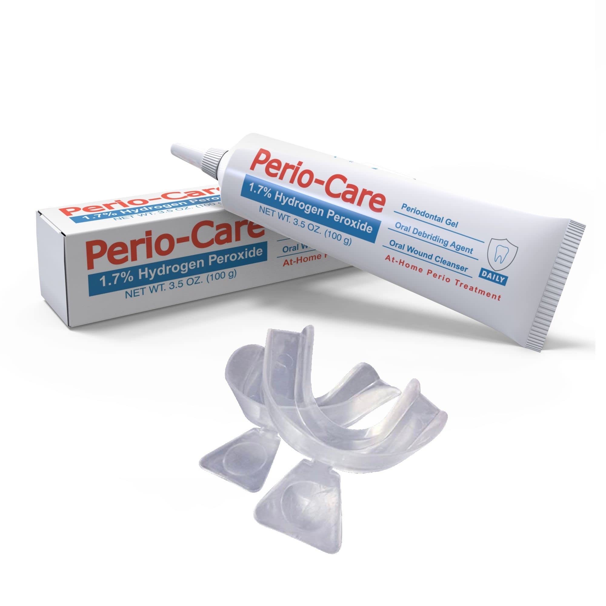 Perio Care Gel for Dental Trays (1 Tube + 2 Trays) - 1.7% Hydrogen Peroxide Whitening Gel - Alternative to Perio Gel, Perio Protect & GumX Defender - Professional Teeth Whitening & Gum Treatment - Perfect for Home Dental Care & Oral Hygiene Routine