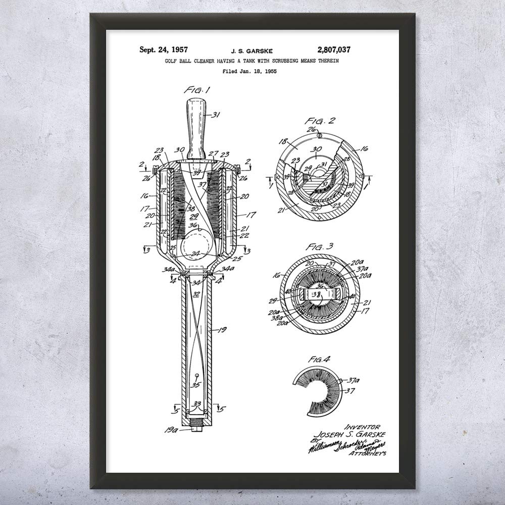 Patent Earth Framed Golf Ball Washer Print - Premium Black & White Golf Art (9x12) - Unique Golf Gifts for Men, Golf Wall Decor, Caddie Present - Perfect for Home, Office, or Clubhouse Display
