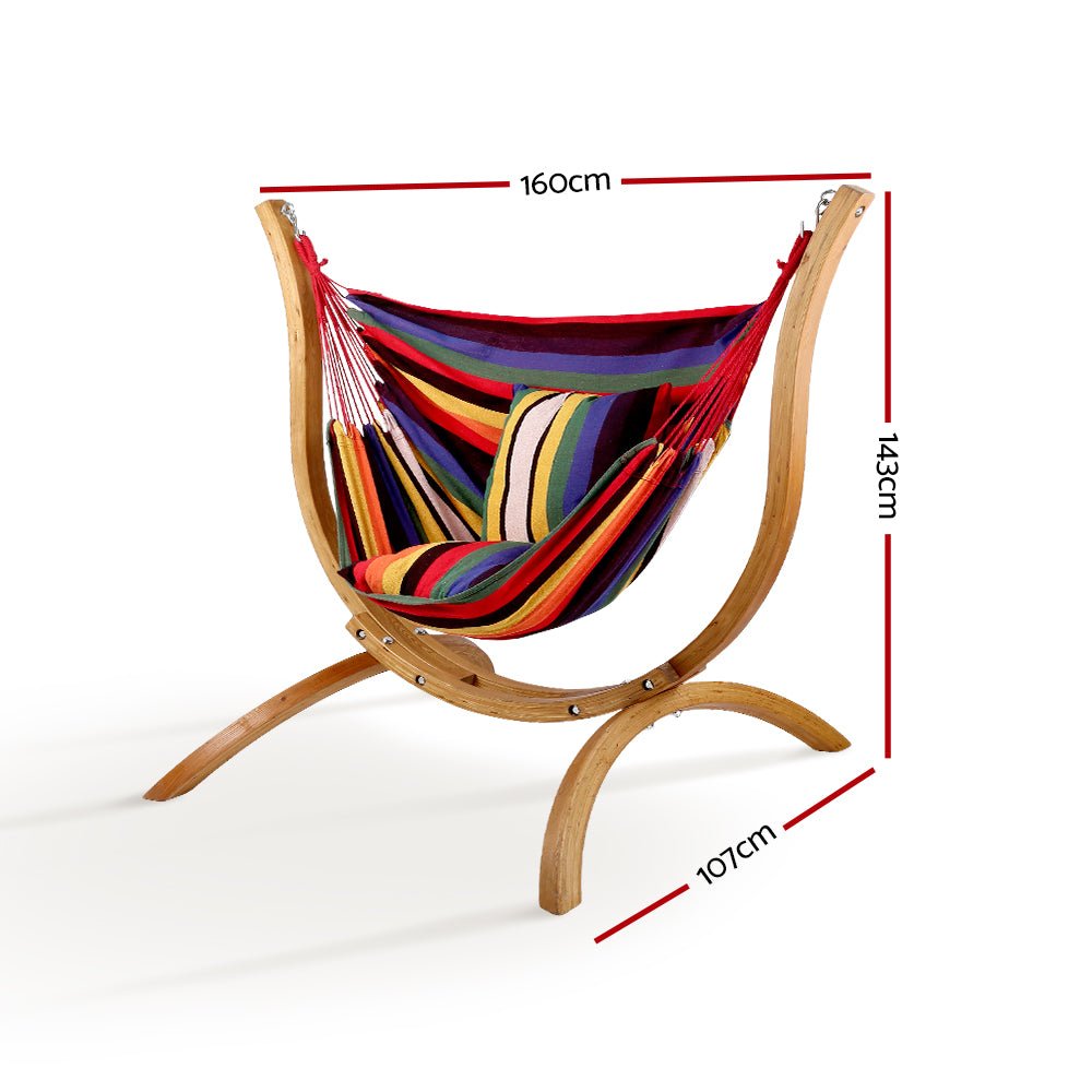 Comfortable Hammock Chair with Wooden Stand - Durable Timber Outdoor Hanging Swing for Patio, Garden, Camping & Relaxation