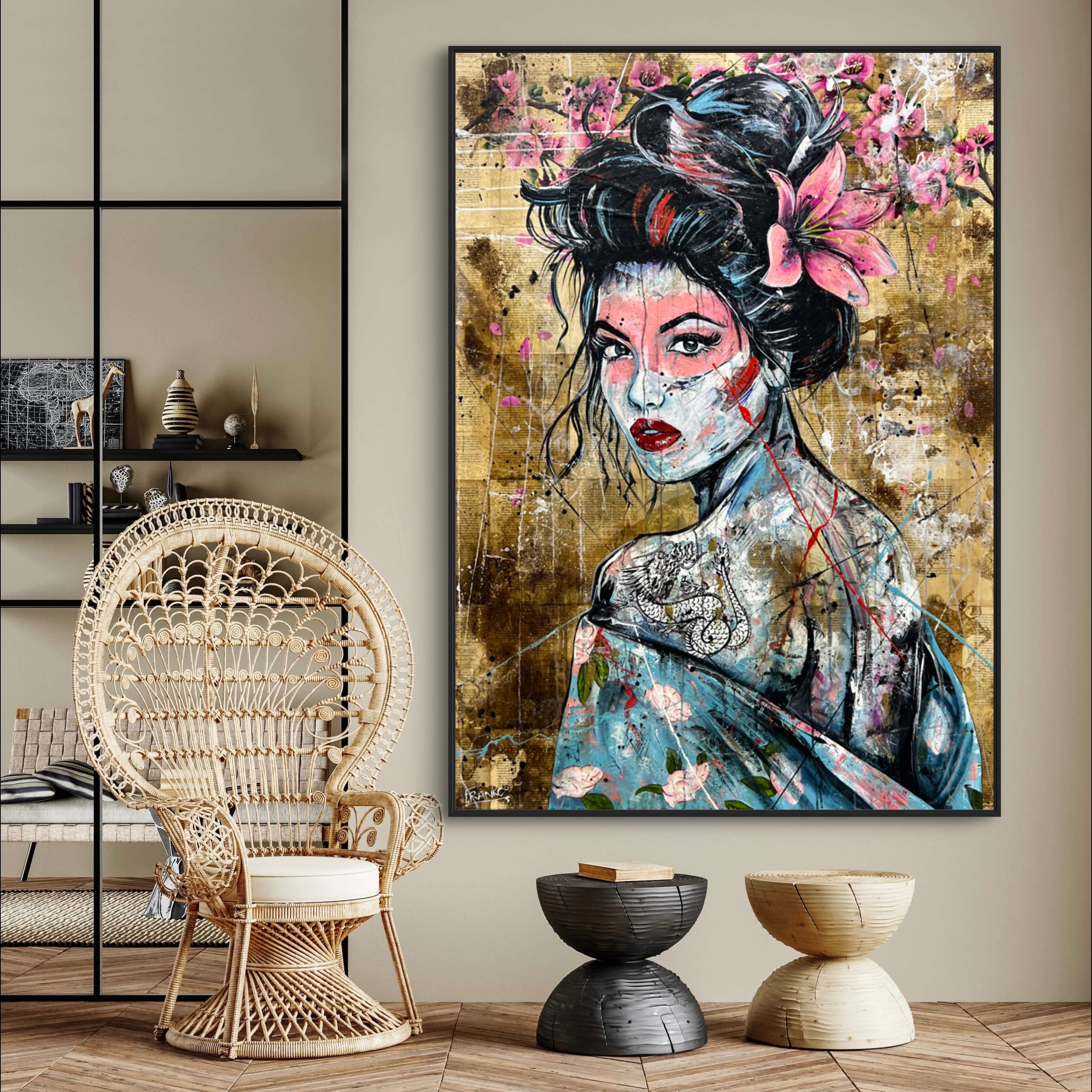 140cm x 100cm Japanese Geisha Abstract Realism Canvas Art Painting - Wall Decor for Living Room, Bedroom, Office & Book Club