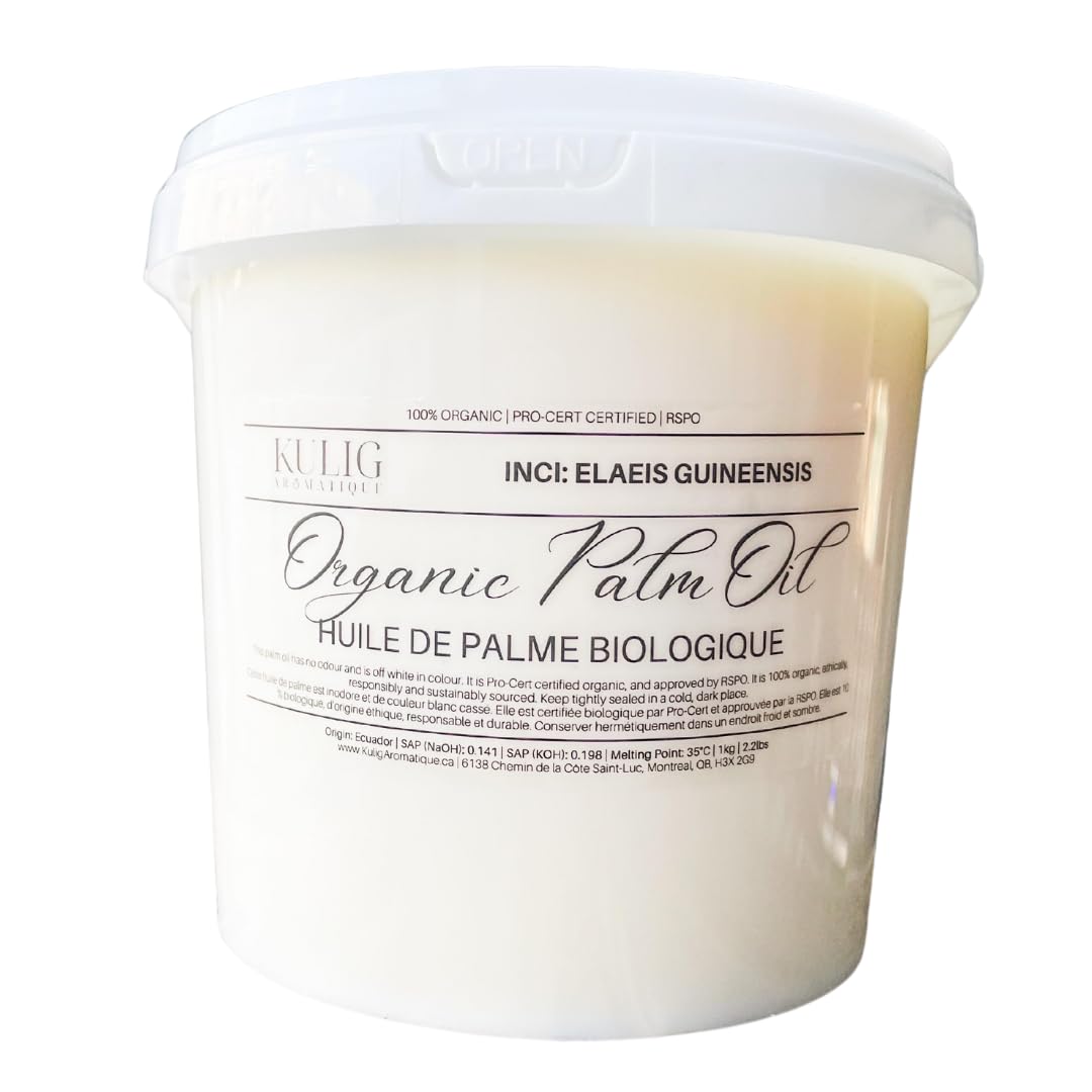Organic RSPO Certified Sustainable Palm Oil - 1kg (2.2lbs, 35oz) for Soap Making, Cooking & DIY Projects - Eco-Friendly Vegan Oil for Baking, Skincare & Natural Cosmetics