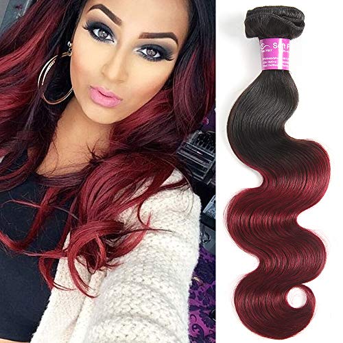 Ombre Human Hair Bundles 1B/99J Burgundy - Brazilian Body Wave 22-26 Inches Wet & Wavy Human Hair Weave for Extensions & Styling - Perfect for Daily Wear, Parties & Special Occasions