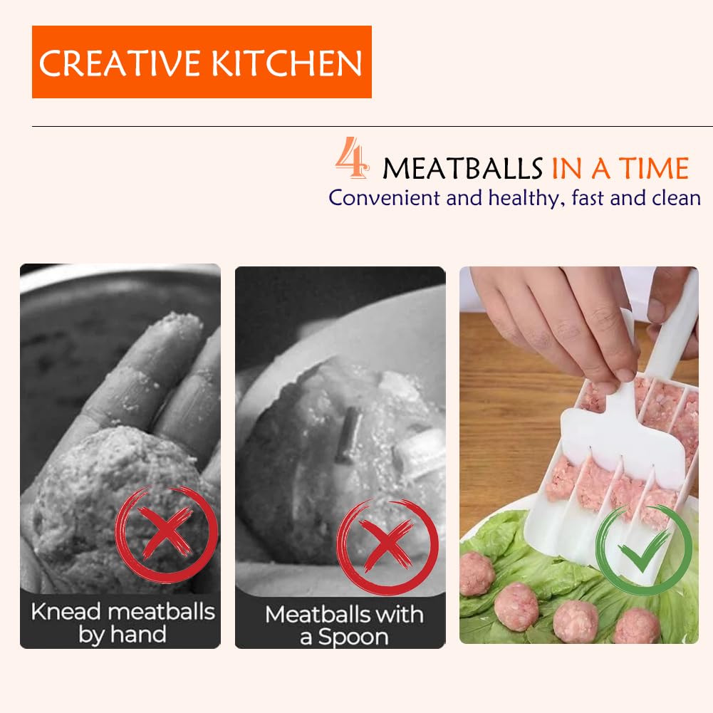 Non-Stick 4-in-1 Meatball Maker Mold - Kitchen Tool for Making Perfect Meatballs, Cookie Dough & Rice Balls (2-Pack) - Ideal for Home Cooking, Meal Prep & Party Food