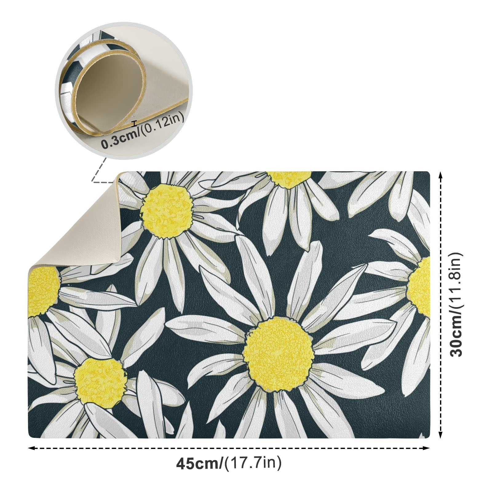 Organic Chamomile Dish Drying Mat - Super Absorbent Reversible Kitchen Counter Mat (17.7