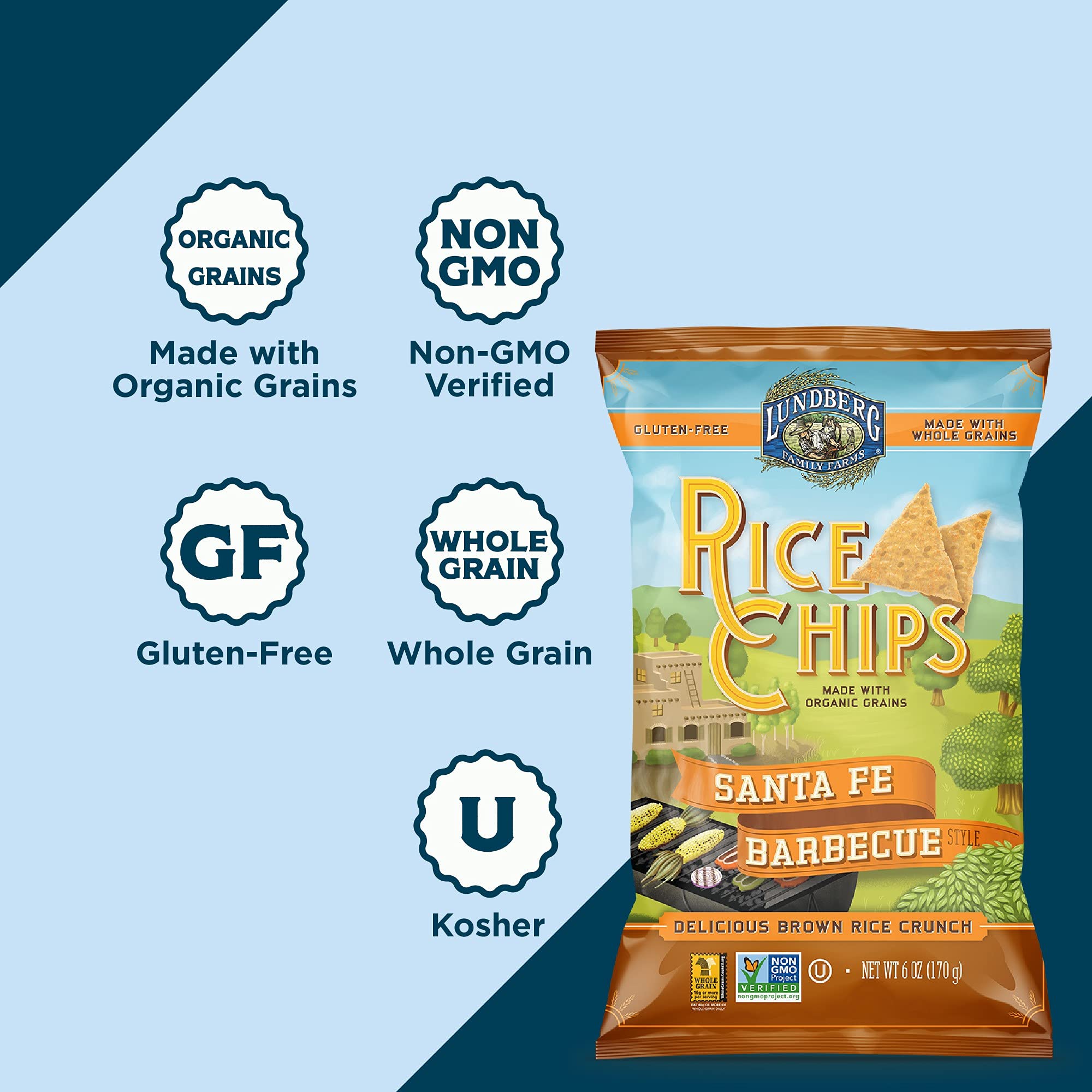 Lundberg Organic Rice Chips Santa Fe Barbecue Flavor - Gluten Free Snack, 6 Oz (Packaging May Vary) | Healthy Vegan Chips for Parties, Picnics & On-The-Go Snacking