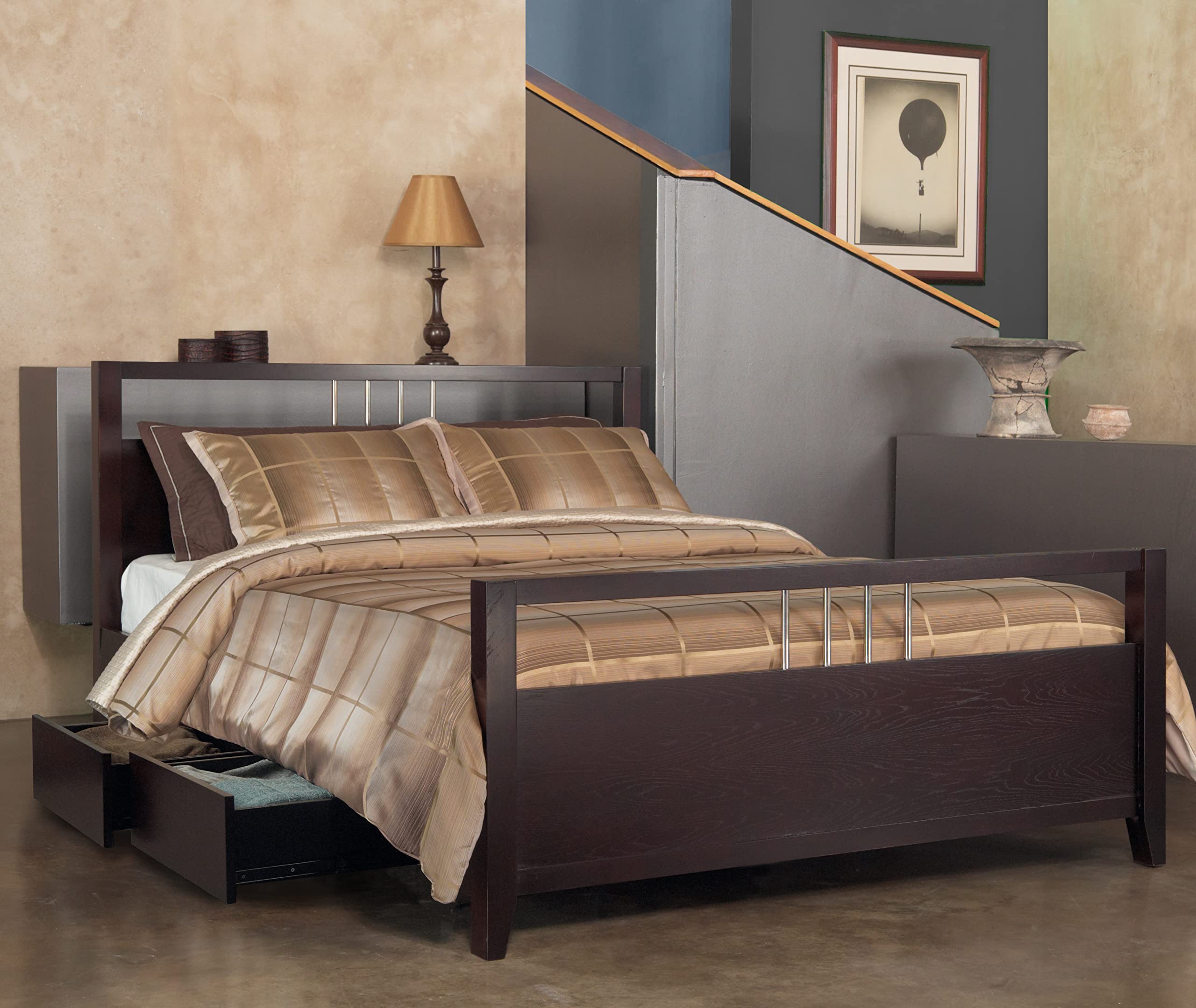 Modus Furniture Solid Wood 2-Side Storage King Bed Frame with Underbed Drawers, Espresso Finish - Perfect for Small Bedrooms & Guest Rooms Storage Solutions