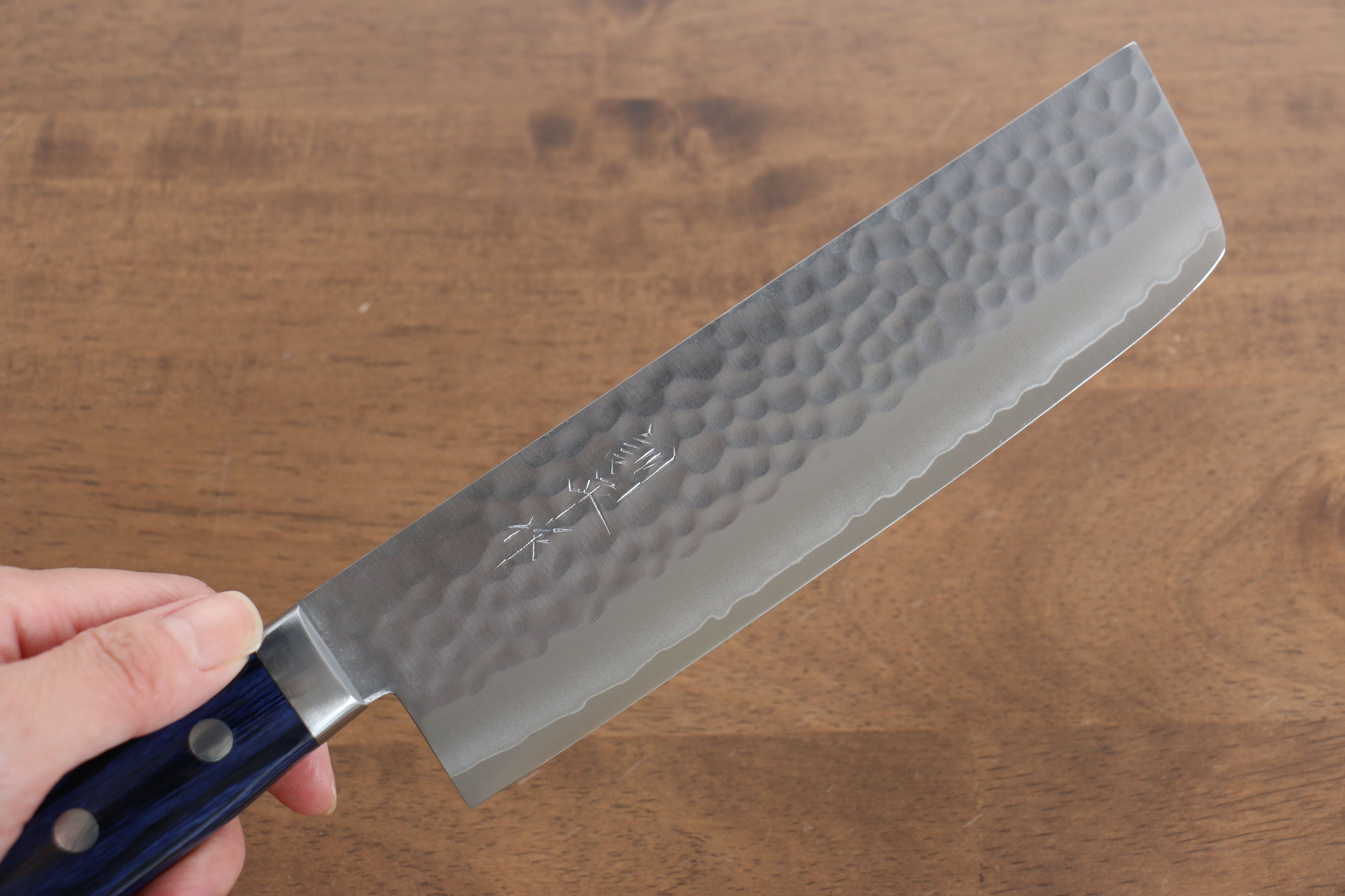 Premium Kunihira VG1 Hammered Usuba Knife 165mm - Japanese Blue Pakka Wood Handle - Professional Chef Knife for Sushi, Vegetables & Precision Cutting