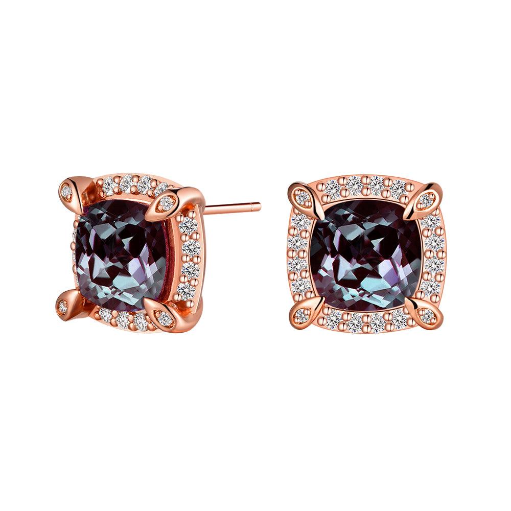 4 Ctw Cushion Cut Alexandrite Moissanite Pave Stud Earrings for Women | Genuine Lab-Created Gemstone Jewelry | Perfect for Weddings, Anniversaries & Special Occasions