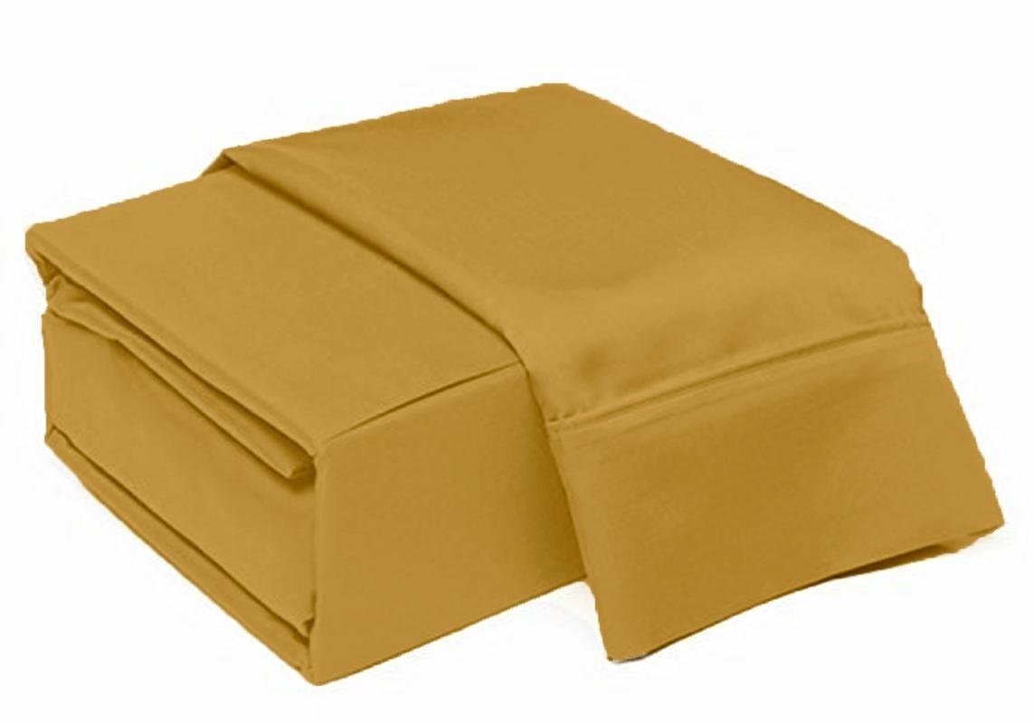 Luxury 100% Egyptian Cotton Twin XL Sheet Set - 550 Thread Count, Deep Pocket Fits 7-9 Inch Mattress, Soft & Breathable Linen (39x80 Inches, Gold Solid) - Perfect for Dorm Rooms, Guest Beds & Cozy Sleep