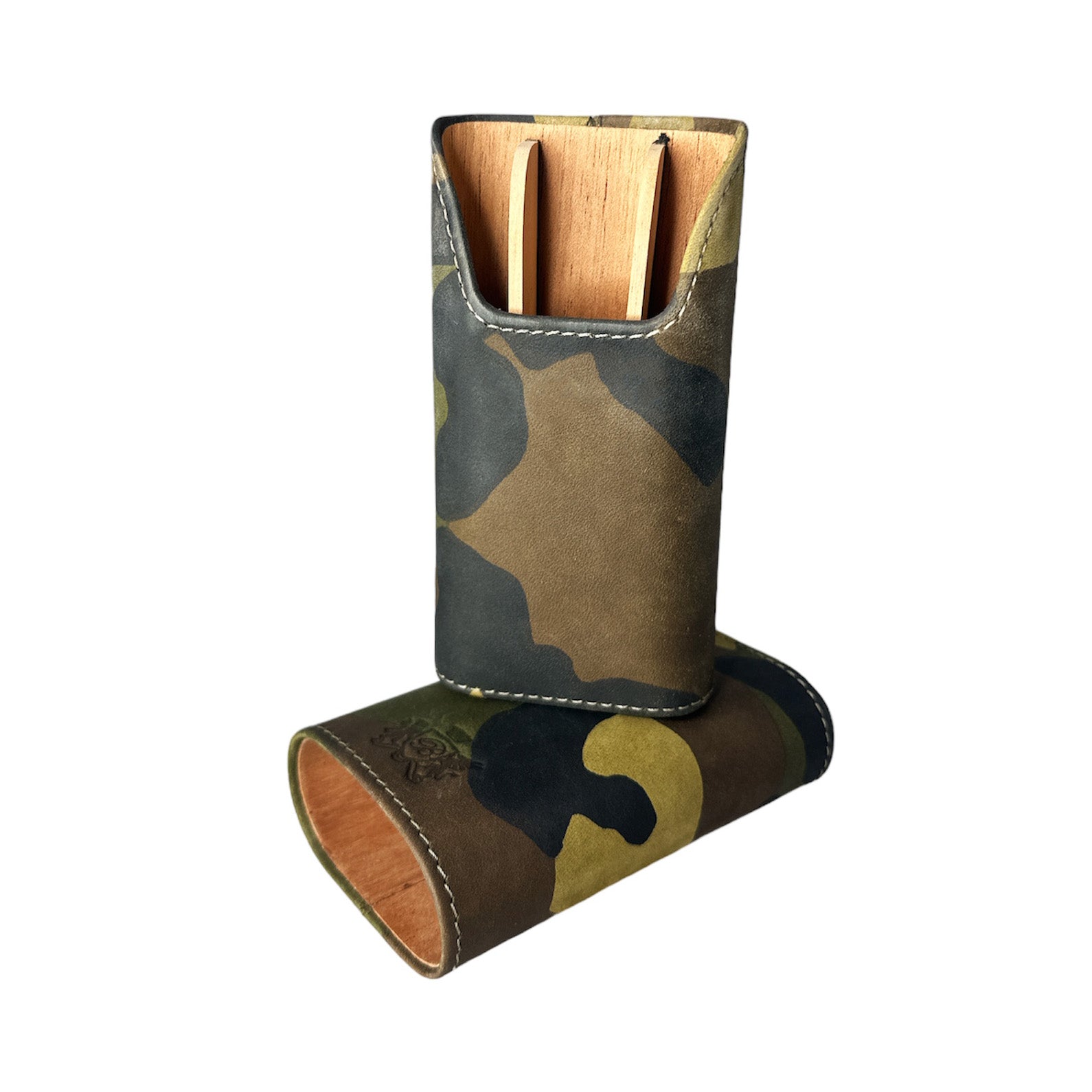 Brizard & Co Showband 3 Cigar Case - Camo Nubuck Leather Cigar Holder for Travel & Outdoor Use | Premium Cigar Accessories for Men