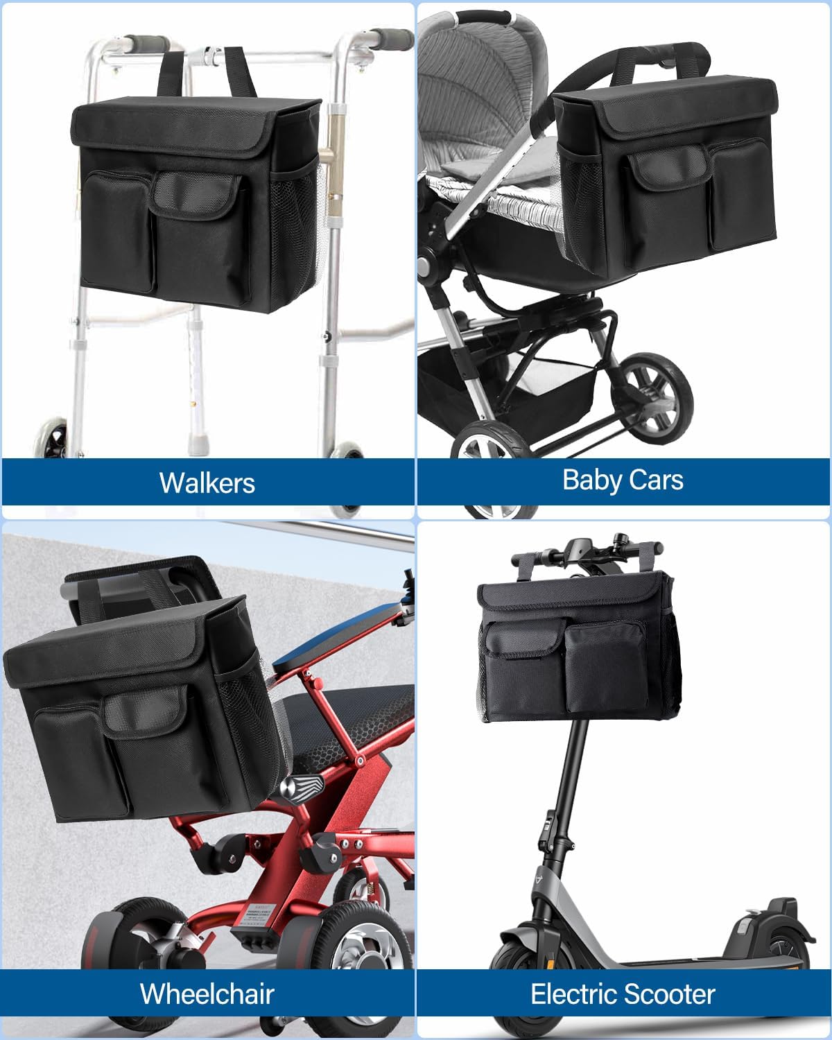 Electric Scooter & Wheelchair Backpack - 14-Inch Laptop Pocket, Cup Holders, Quick Installation, Machine Washable | Perfect for Commuting, Travel & Daily Mobility Accessories