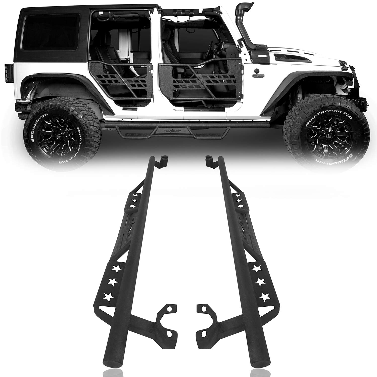 Wrangler JKU Wide Drop Side Step Running Board for Jeep Wrangler JK 4-Door Unlimited Sahara Rubicon Sport 2007-2018 - Heavy Duty Off-Road Nerf Bars for Enhanced Vehicle Access & Protection